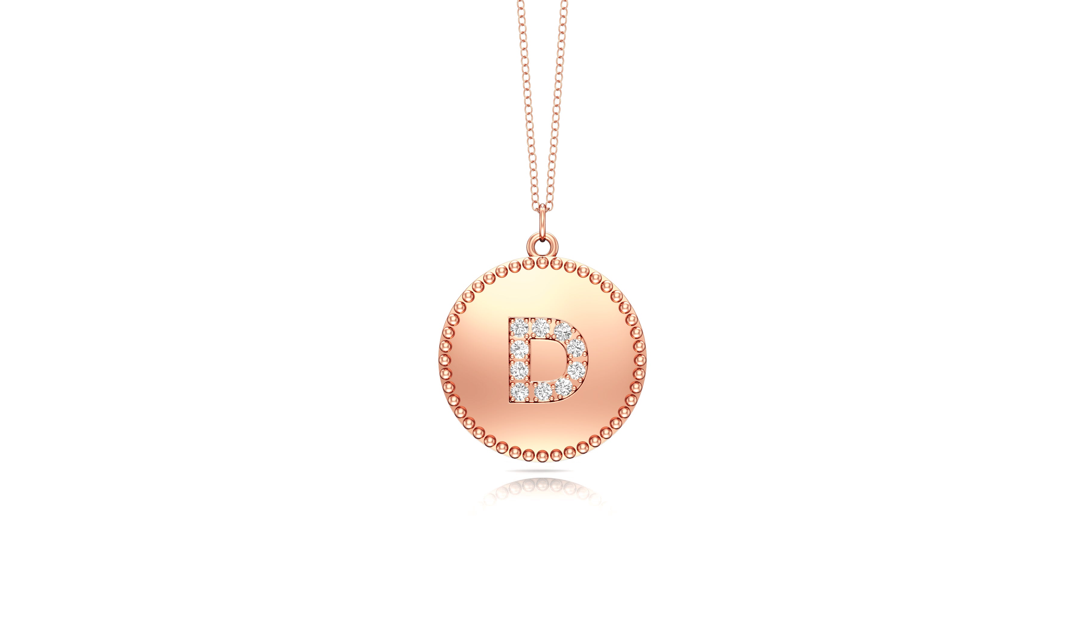 0.07Ct Diamond A-Z Alphabet Initial Bead Pendant, 18" Gold Chain in 14K Gold