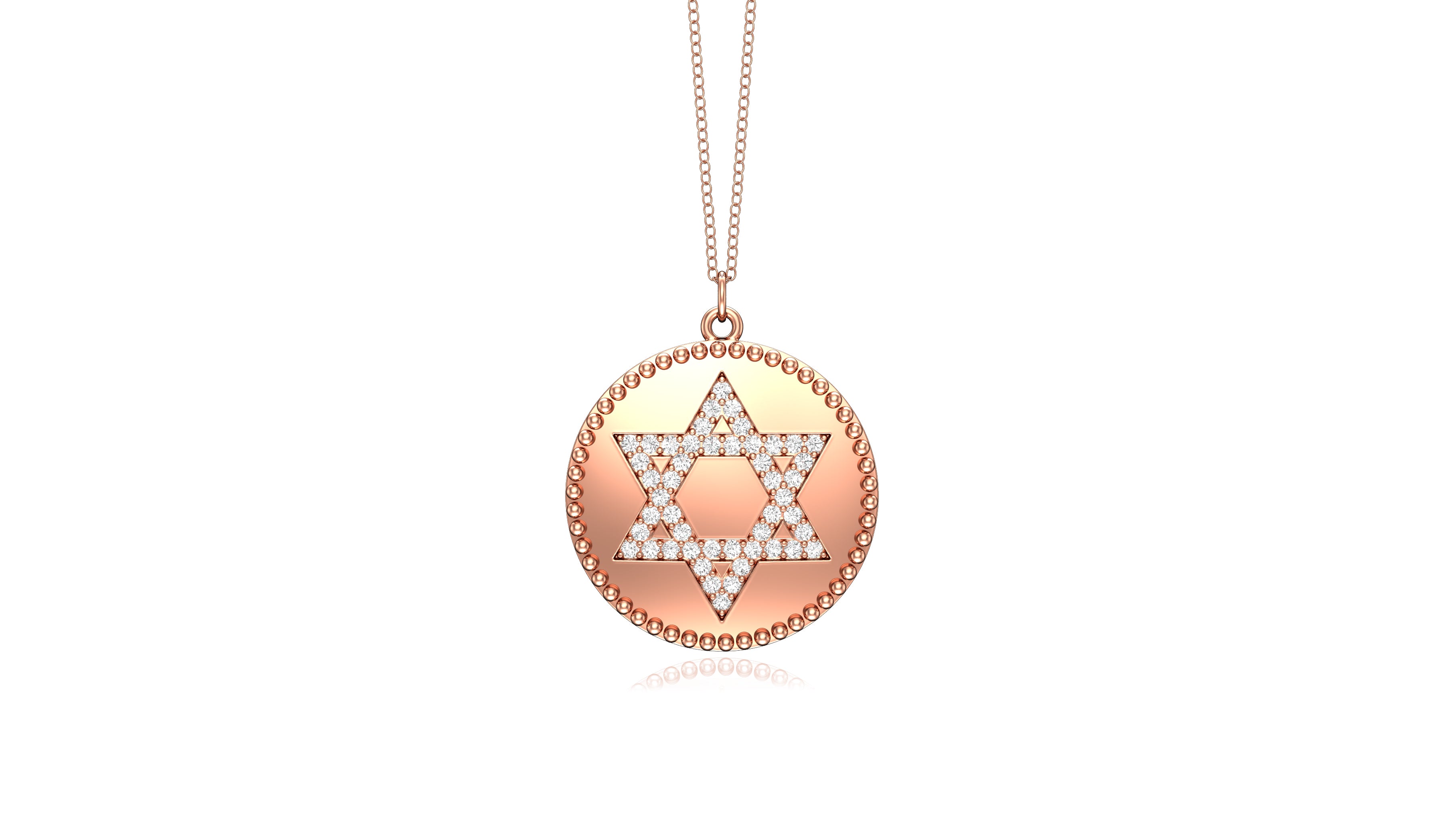 0.24Ct Diamond David's Star Disc Pendant, 18" Gold Chain in 14K Gold