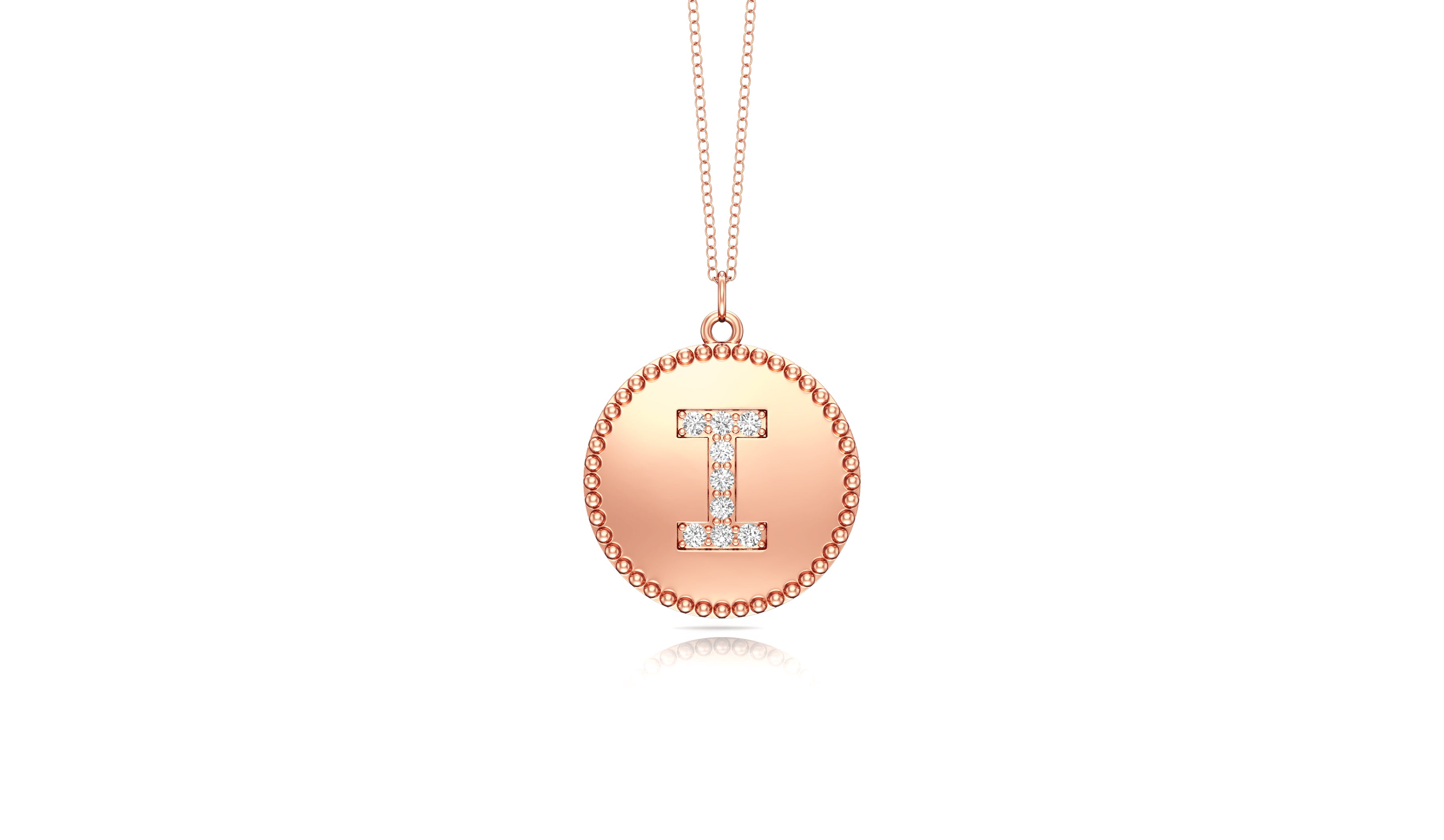 0.07Ct Diamond A-Z Alphabet Initial Bead Pendant, 18" Gold Chain in 14K Gold