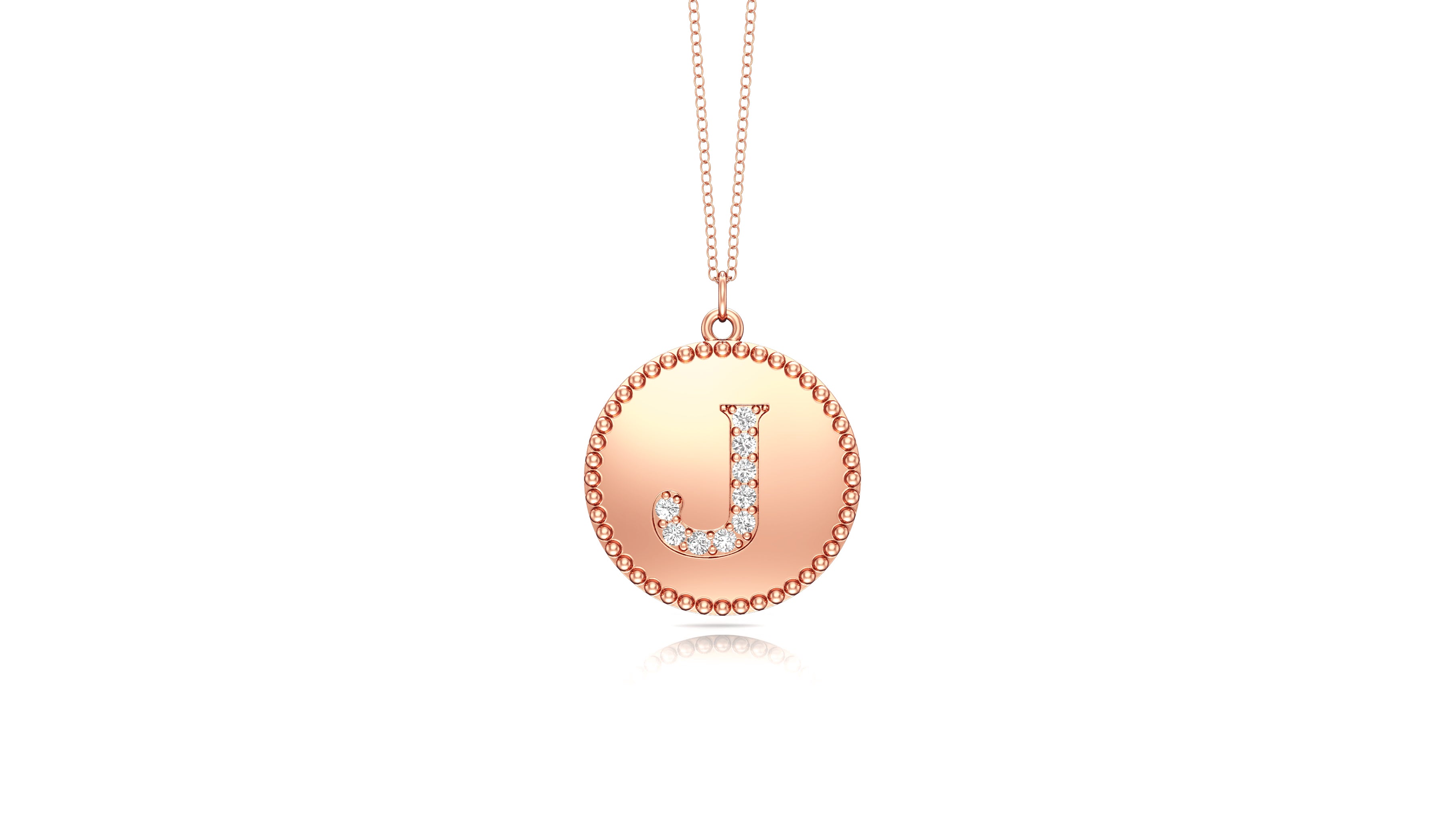 0.07Ct Diamond A-Z Alphabet Initial Bead Pendant, 18" Gold Chain in 14K Gold