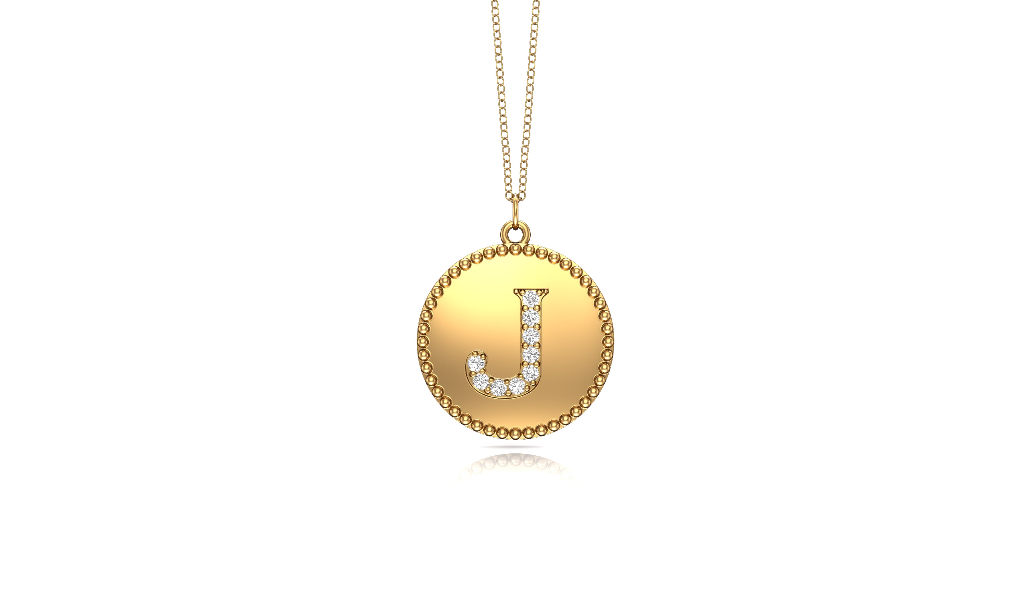 0.07Ct Diamond A-Z Alphabet Initial Bead Pendant, 18" Gold Chain in 14K Gold