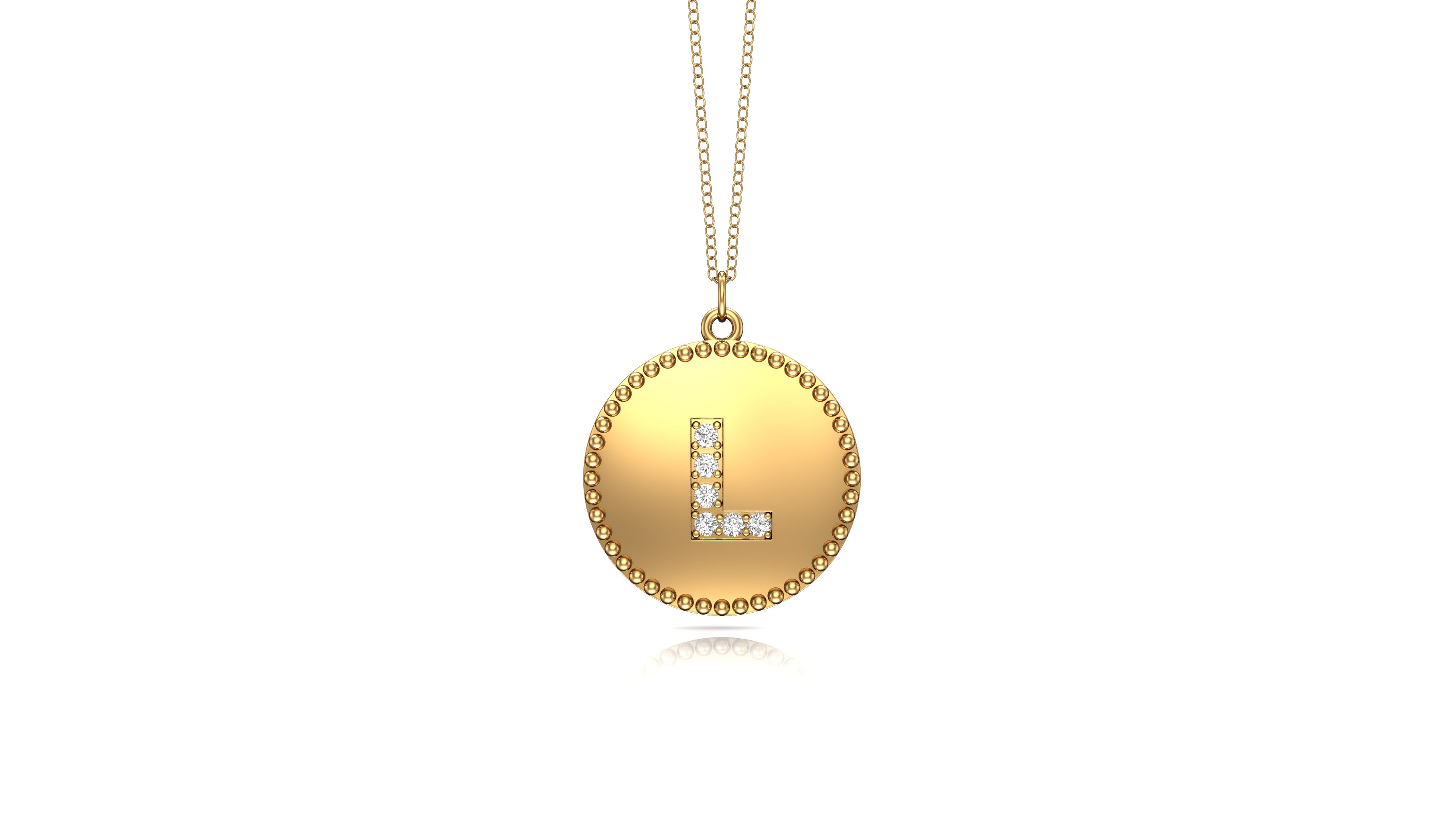 0.07Ct Diamond A-Z Alphabet Initial Bead Pendant, 18" Gold Chain in 14K Gold