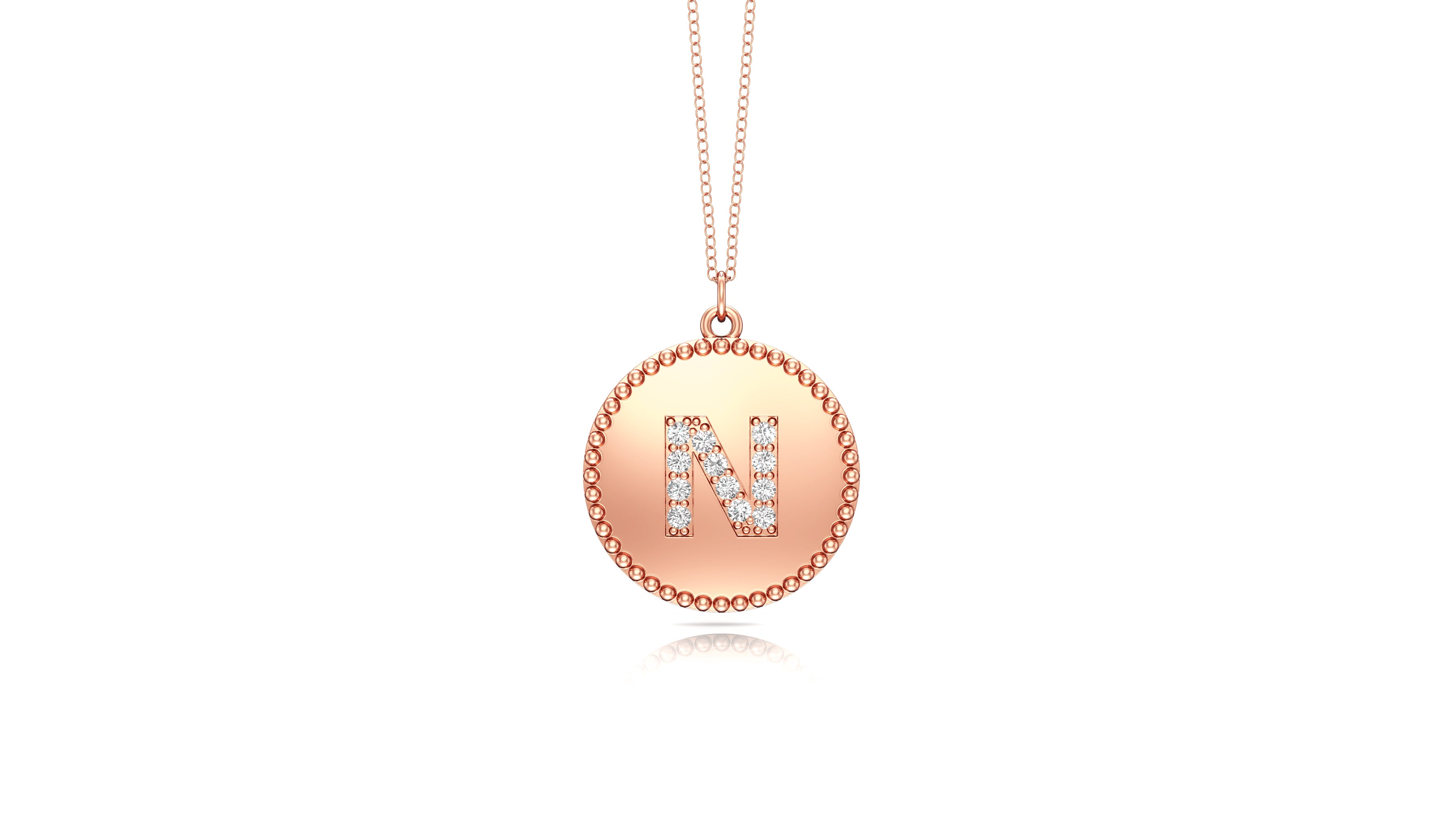 0.07Ct Diamond A-Z Alphabet Initial Bead Pendant, 18" Gold Chain in 14K Gold