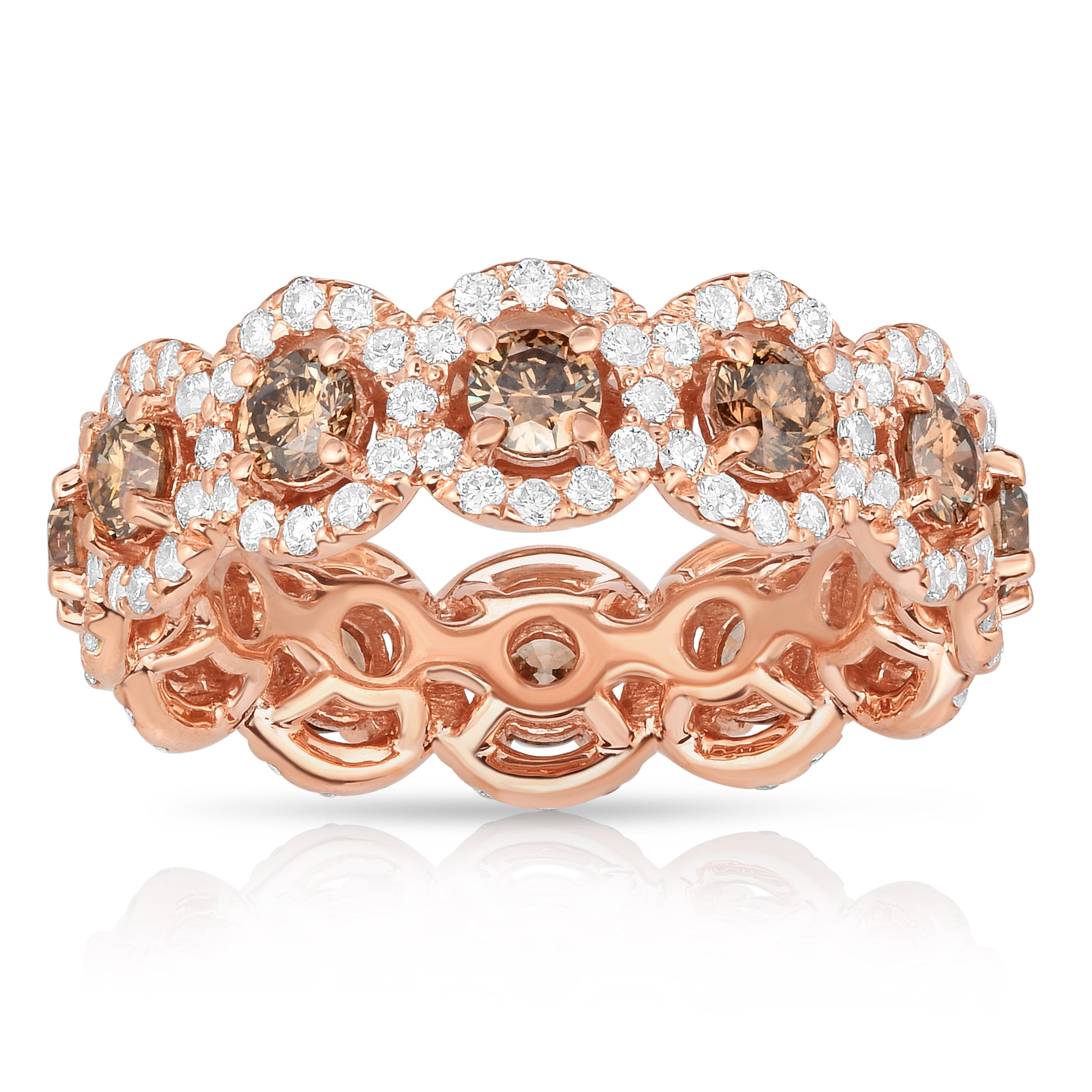 2.55Cttw Champagne & White Diamond Eternity Wedding Ring in 14K Rose Gold