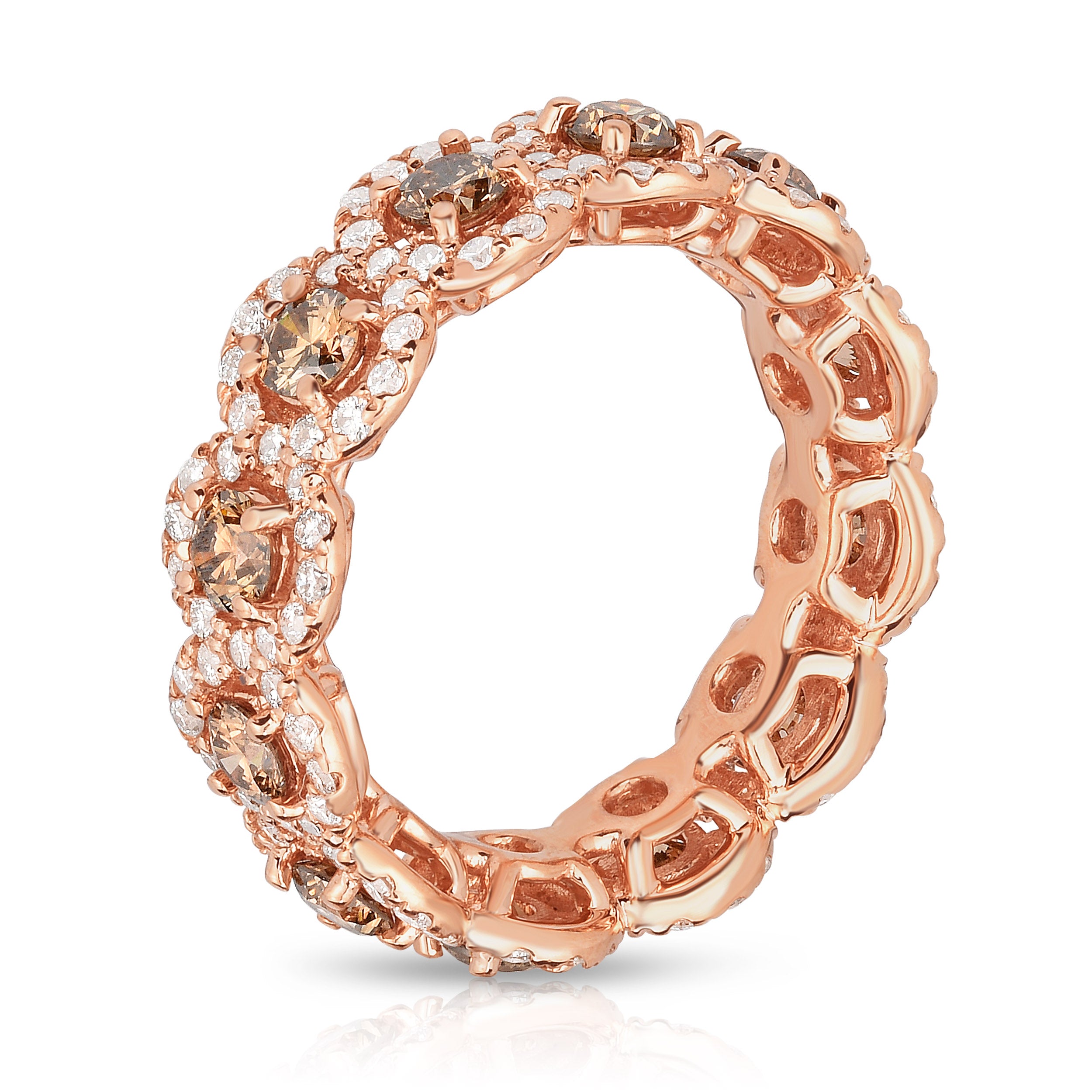 2.55Cttw Champagne & White Diamond Eternity Wedding Ring in 14K Rose Gold