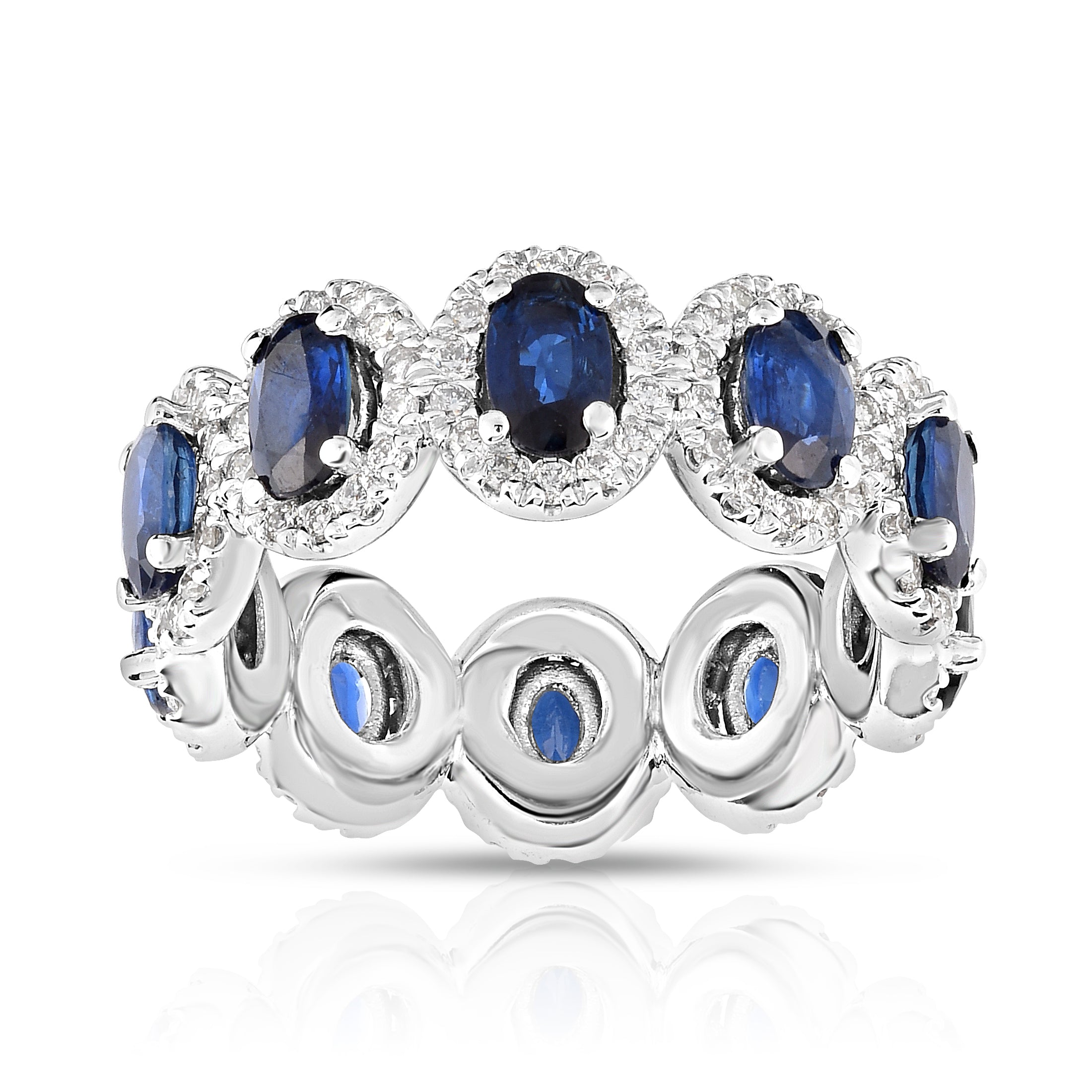 Oval Blue Sapphire & 0.90Ct Diamond Eternity Wedding Ring in 14K White Gold