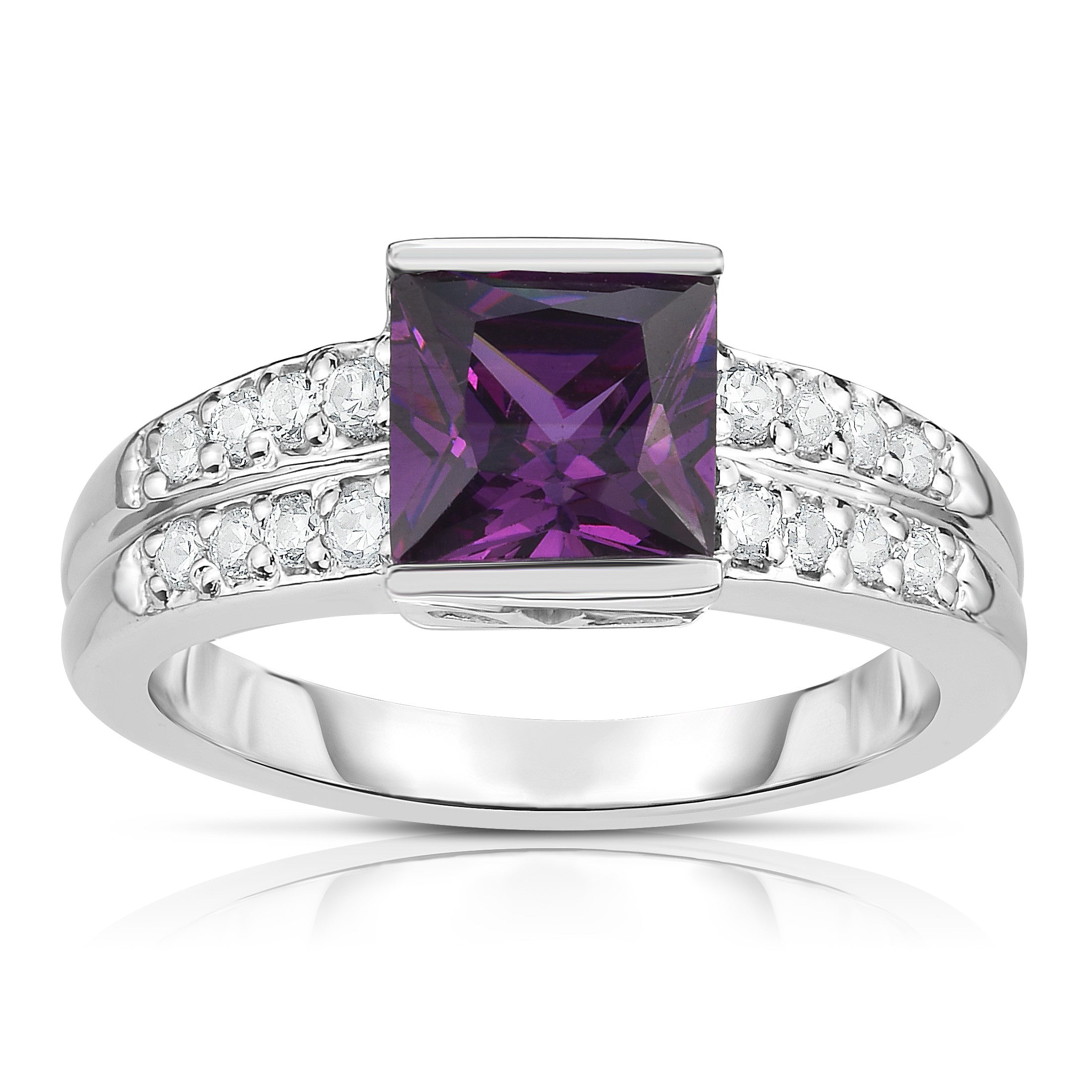 Princess Cut Gemstone & 0.25Ct Diamond Ring inn 14K White Gold