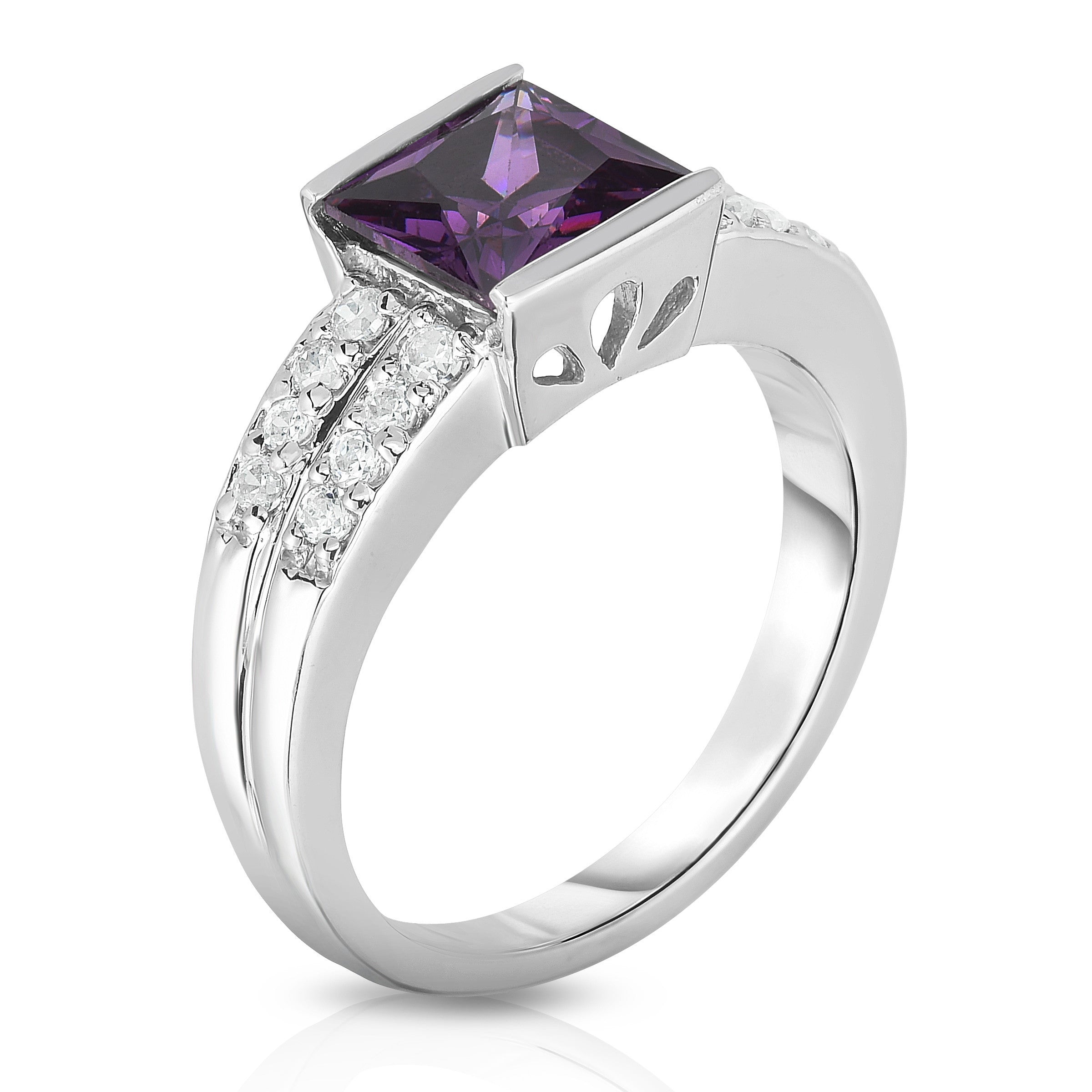 Princess Cut Gemstone & 0.25Ct Diamond Ring inn 14K White Gold