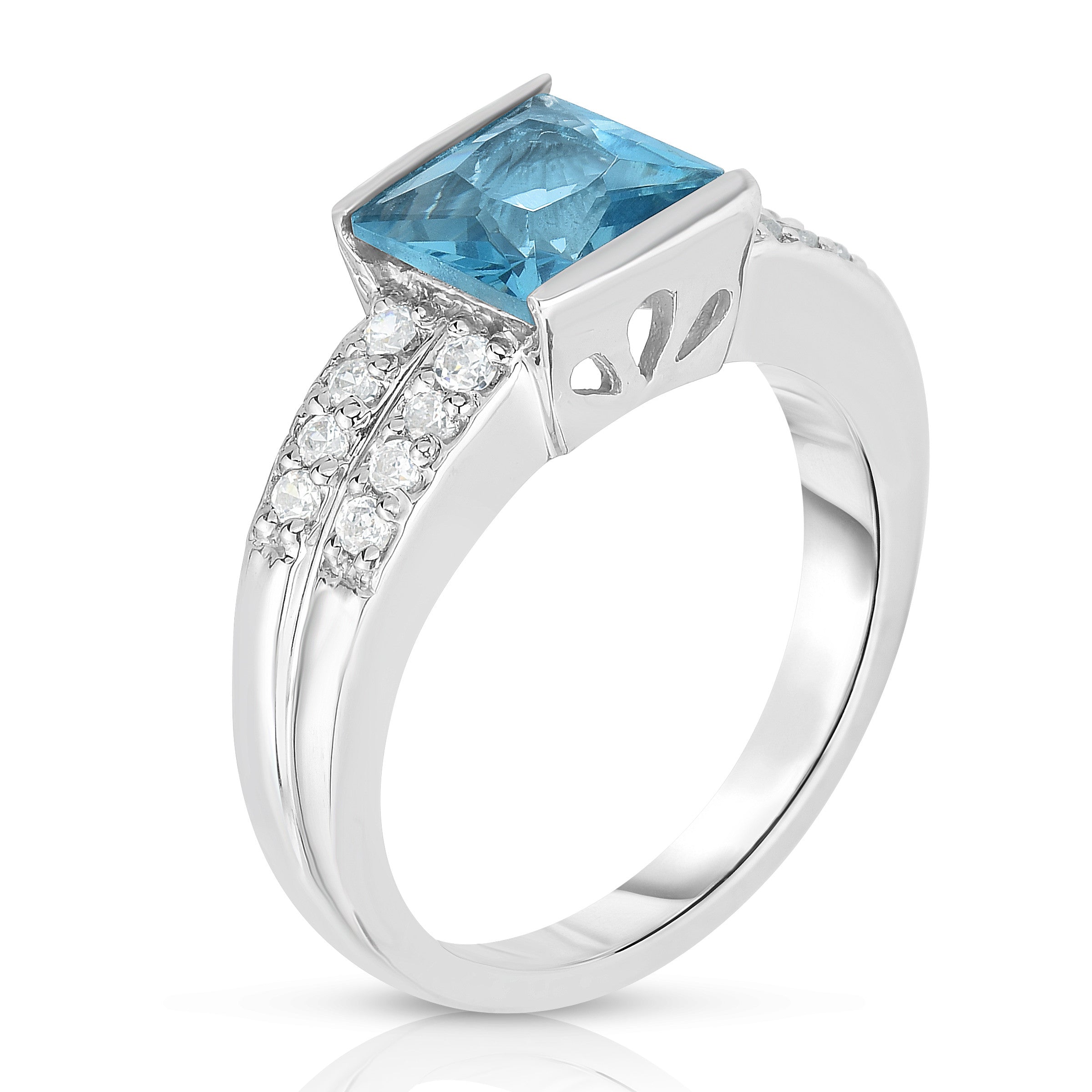 Princess Cut Gemstone & 0.25Ct Diamond Ring inn 14K White Gold