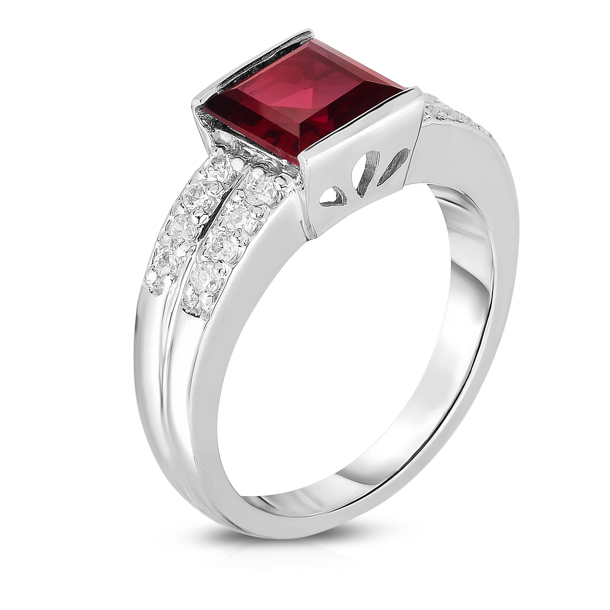 Princess Cut Gemstone & 0.25Ct Diamond Ring inn 14K White Gold