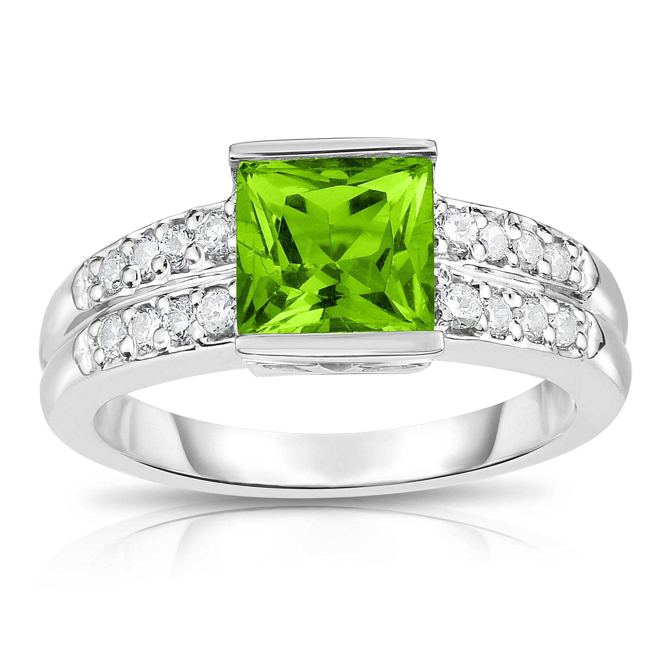Princess Cut Gemstone & 0.25Ct Diamond Ring inn 14K White Gold
