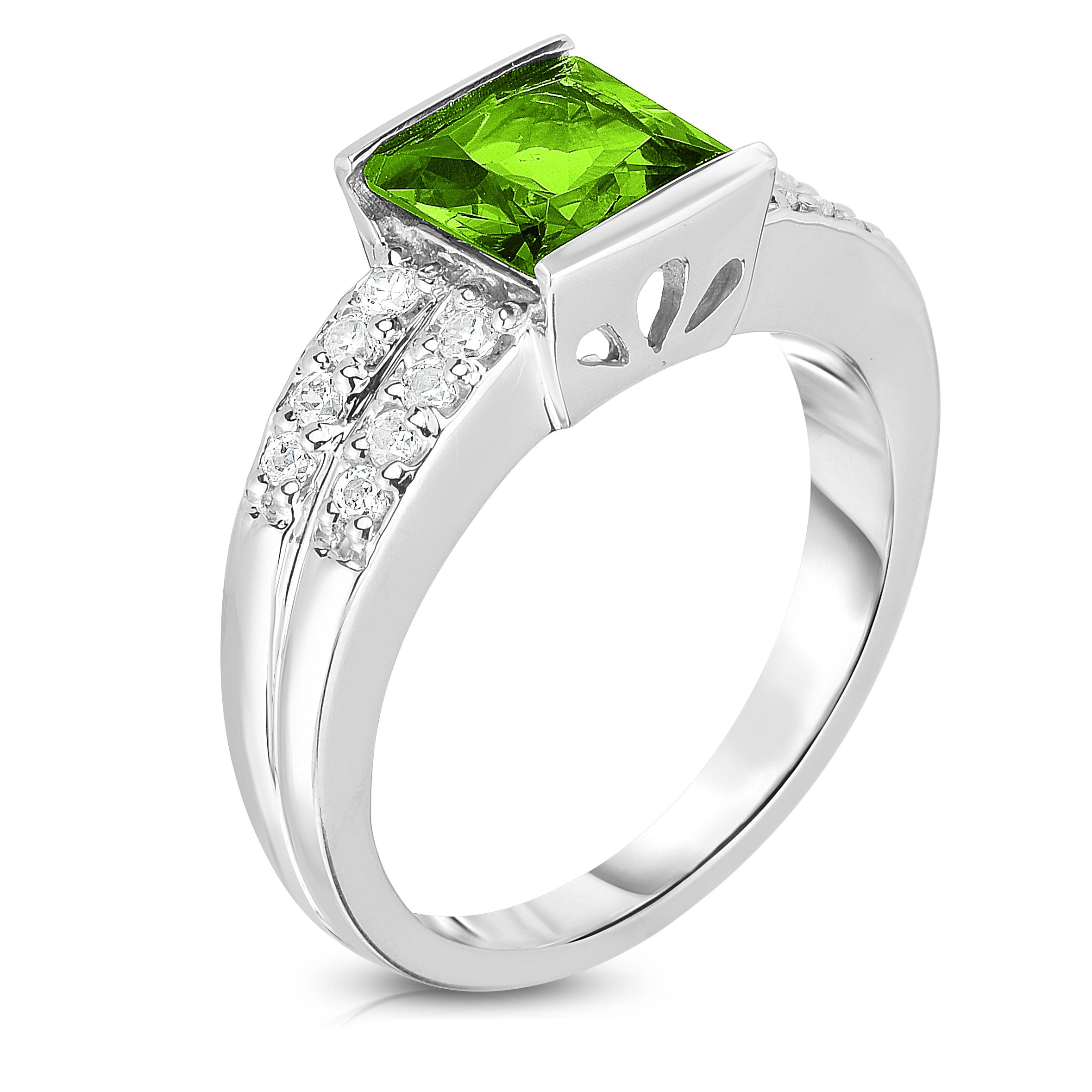 Princess Cut Gemstone & 0.25Ct Diamond Ring inn 14K White Gold