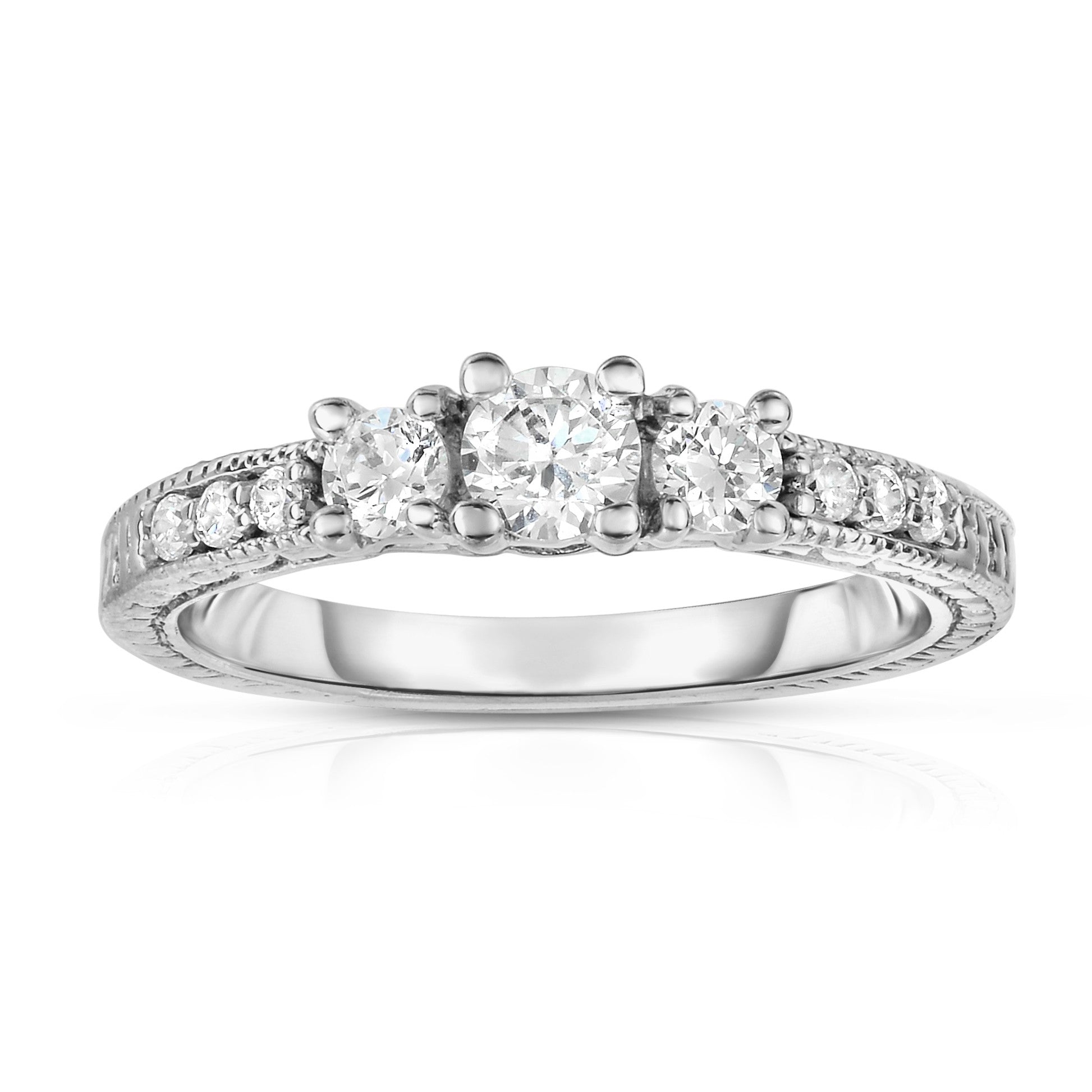 3-Stone 0.40Ct Diamond Engagement Ring in 14K White Gold