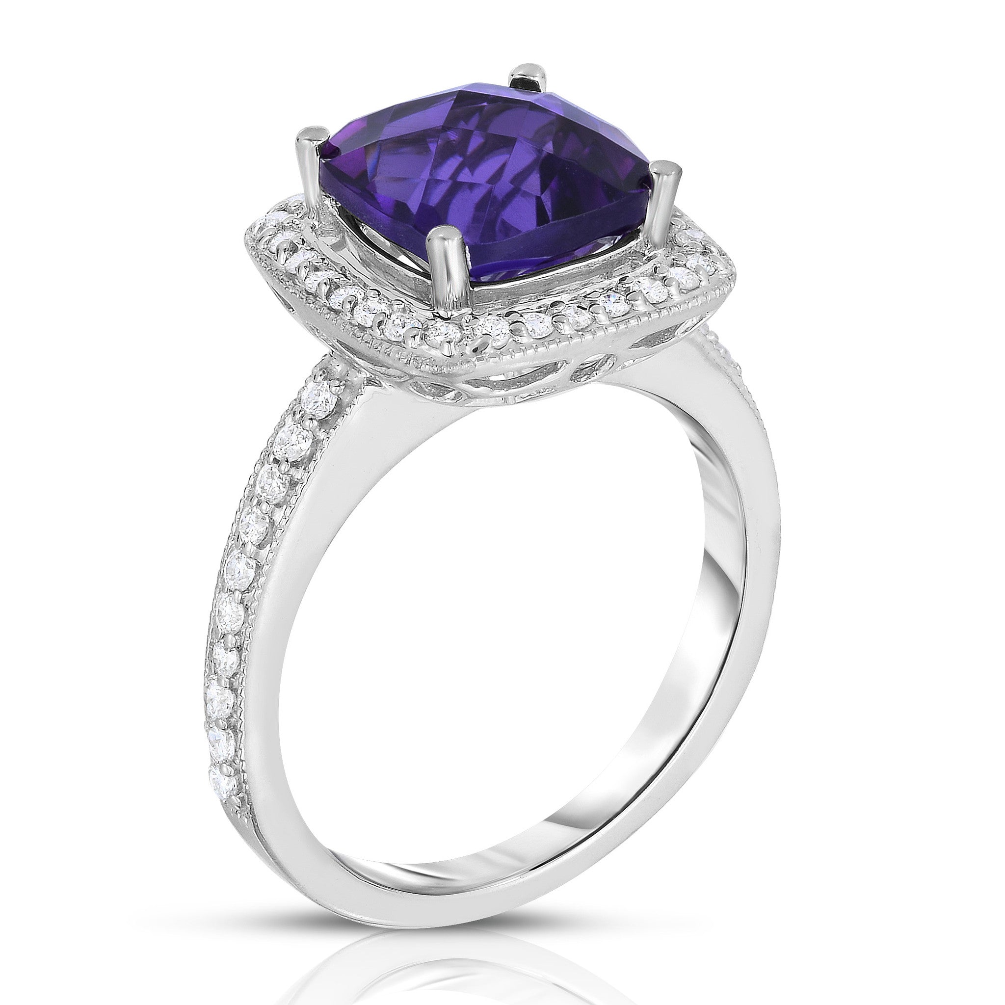 Cushion Gemstone & 0.40Ct Diamond Ring in 14K Gold