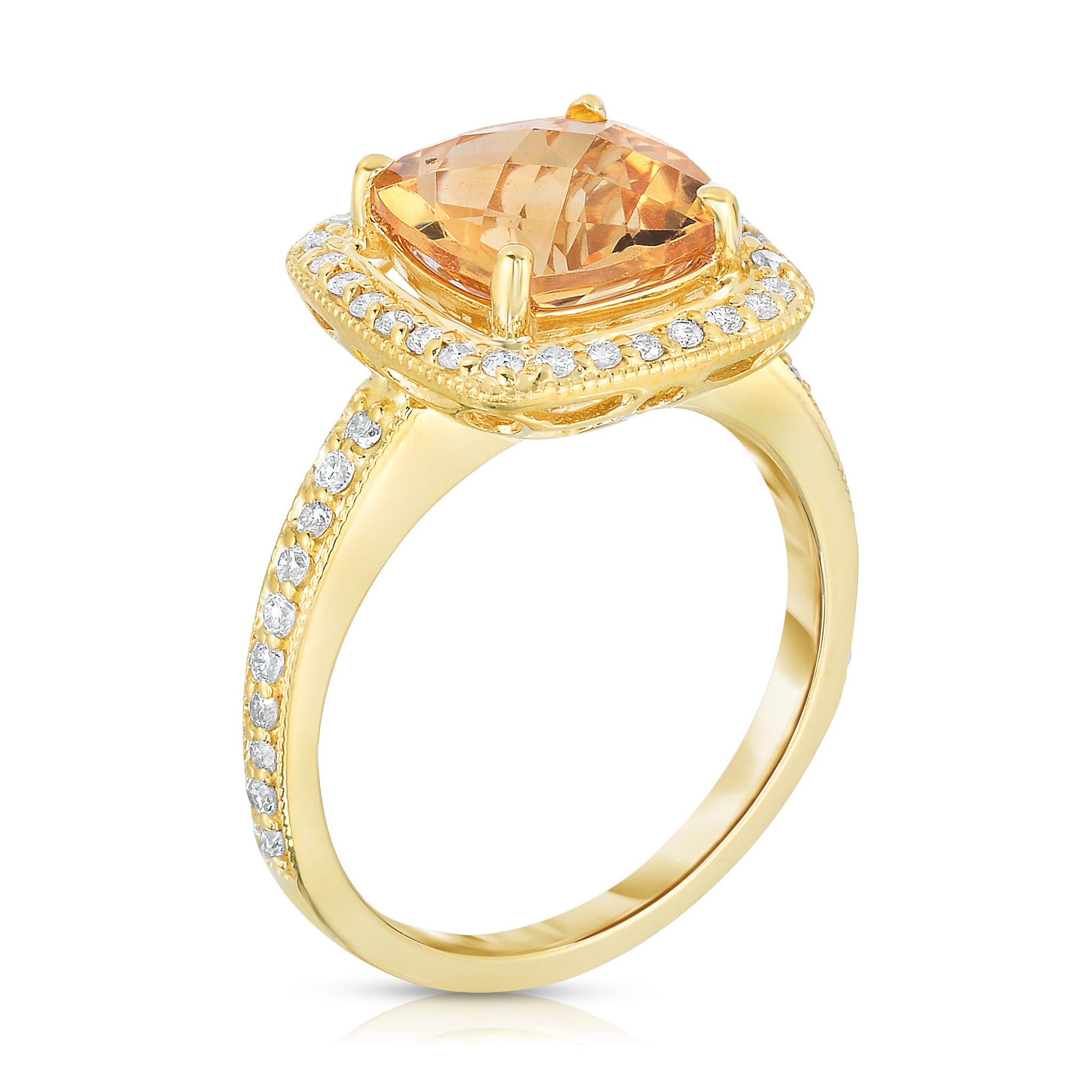 Cushion Gemstone & 0.40Ct Diamond Ring in 14K Gold