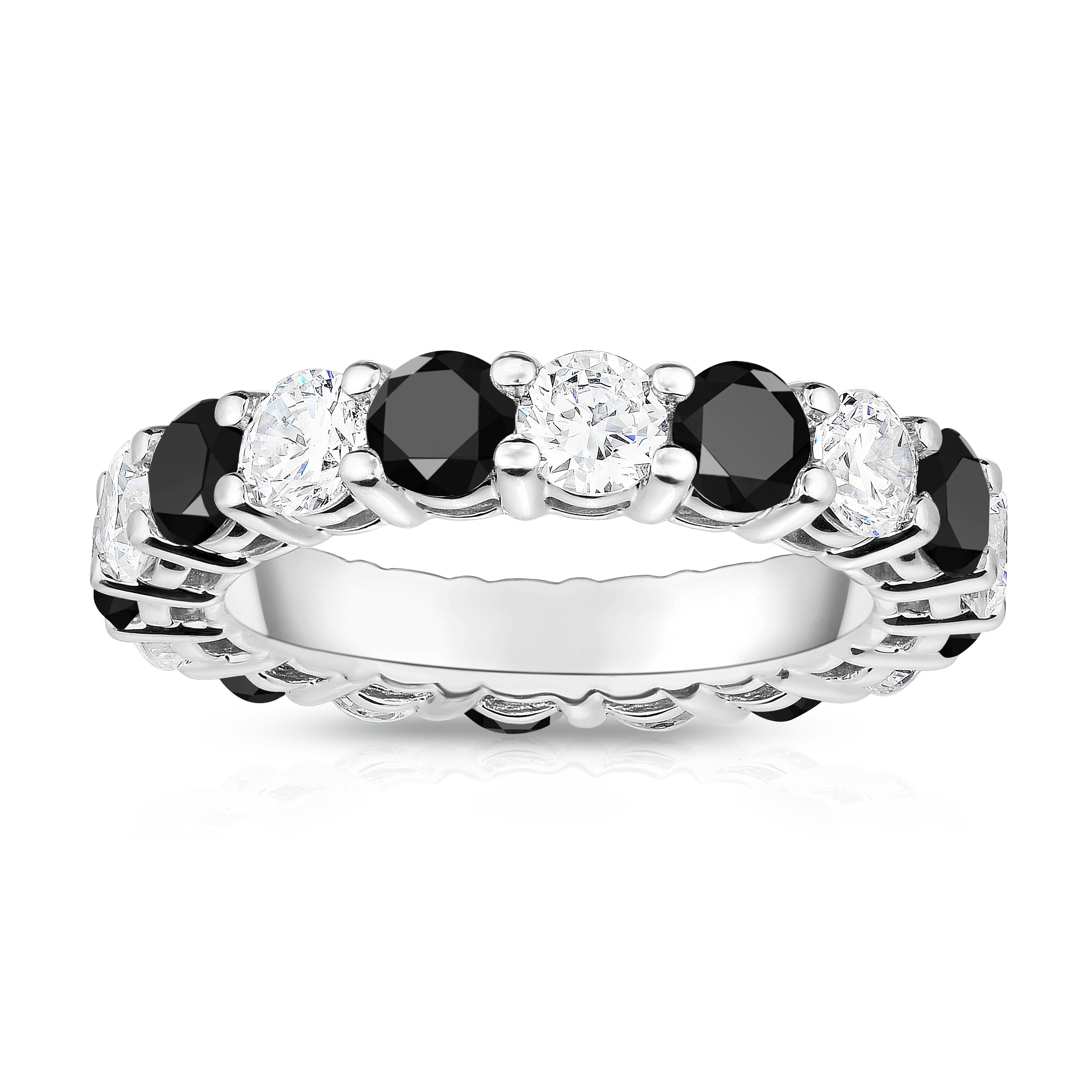 4.50Cttw Black & White Diamond Eternity Ring in 14K White Gold