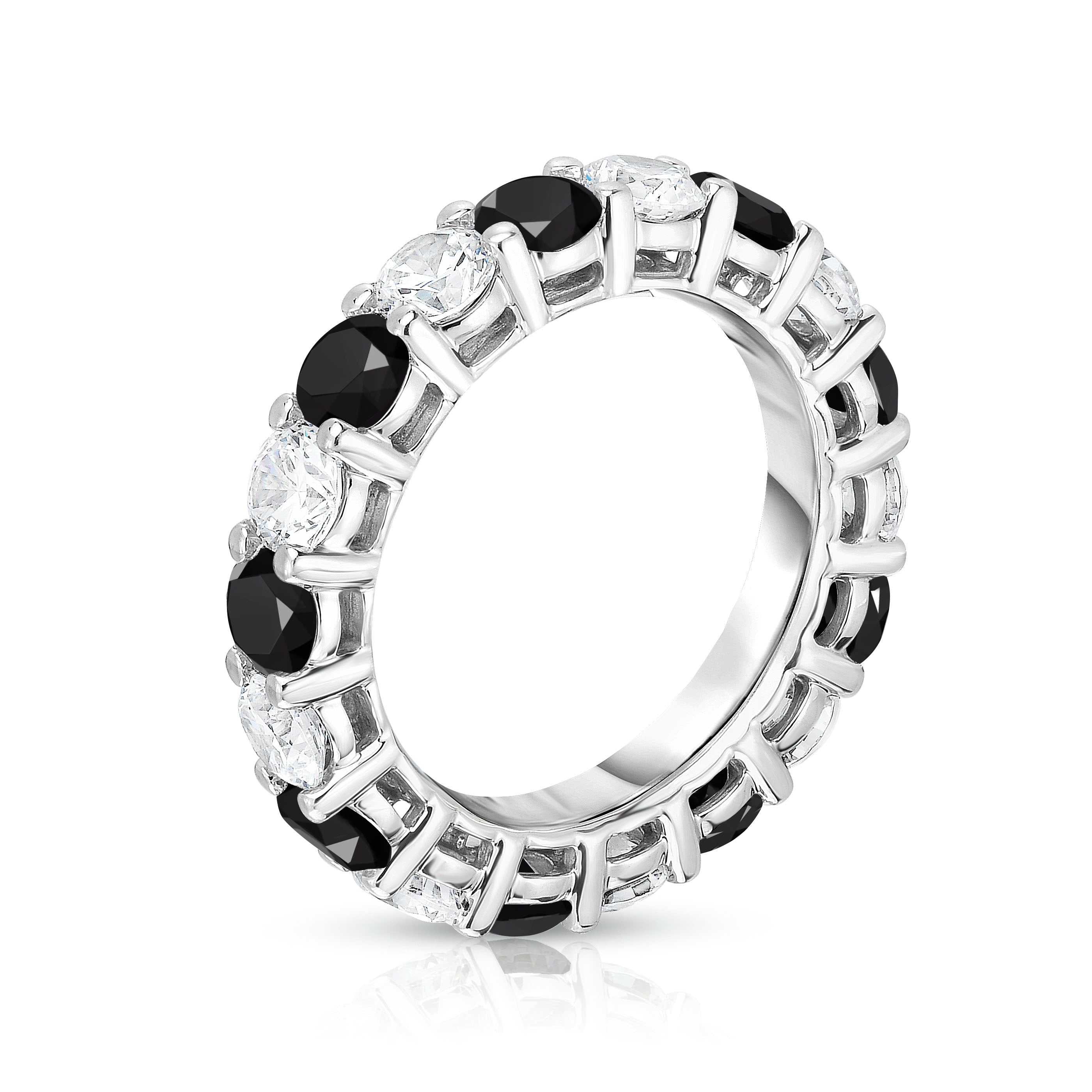 4.50Cttw Black & White Diamond Eternity Ring in 14K White Gold