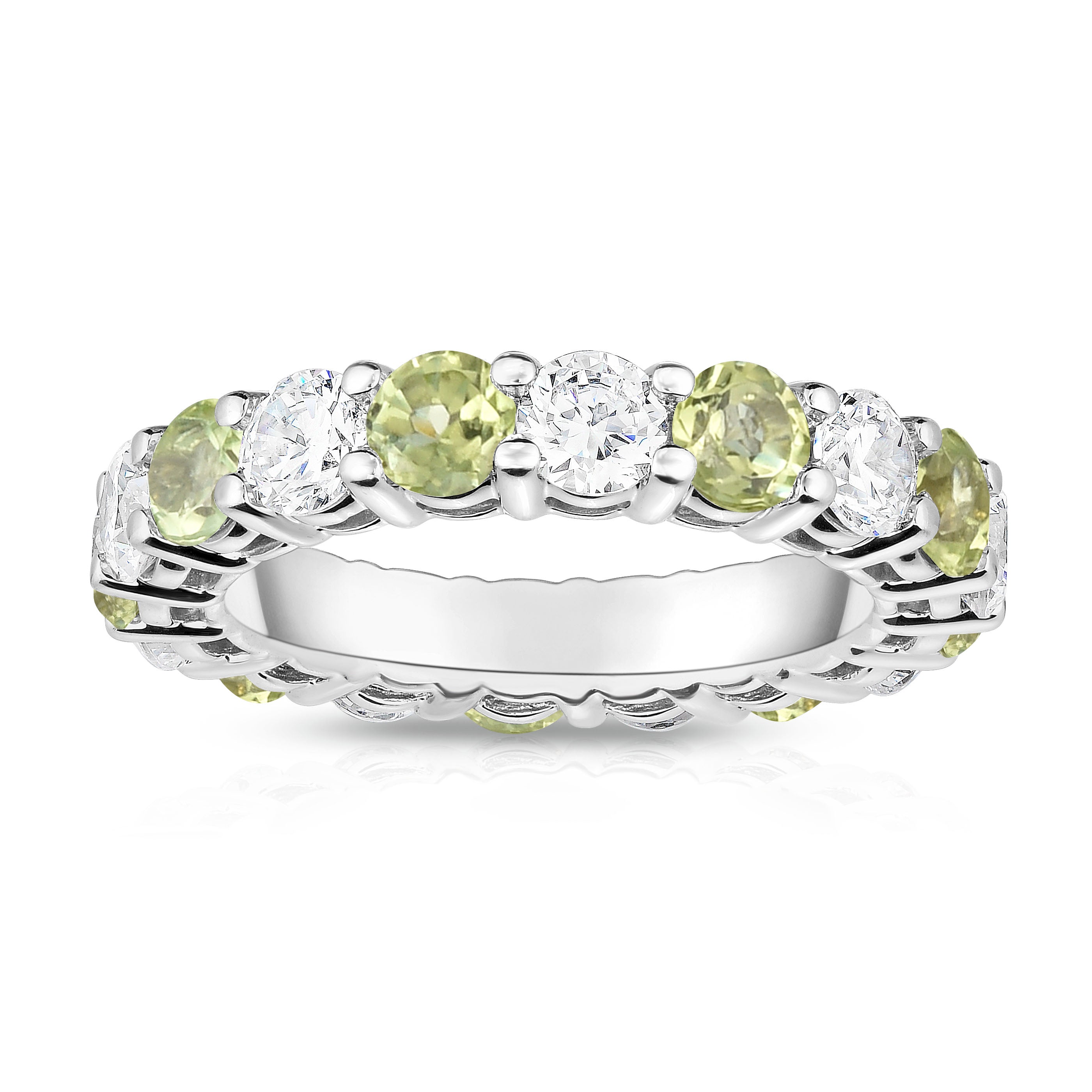 4.50Cttw Gemstone & Diamond Eternity Ring in 14K White Gold