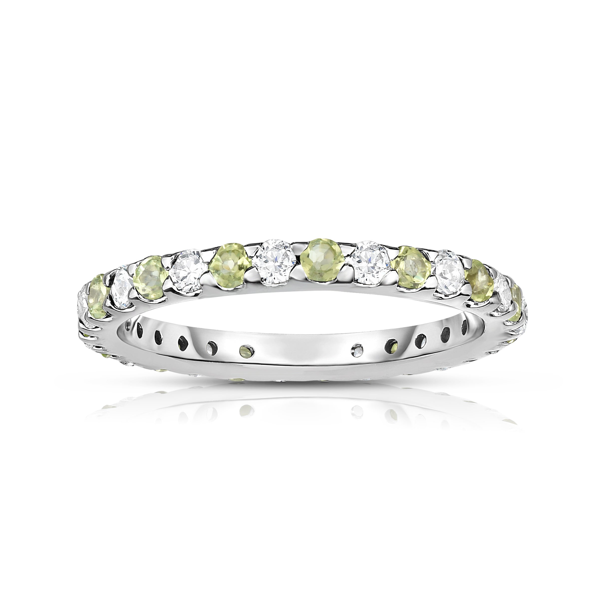 0.95Cttw Gemstone & Diamond Eternity Ring in 14K White Gold