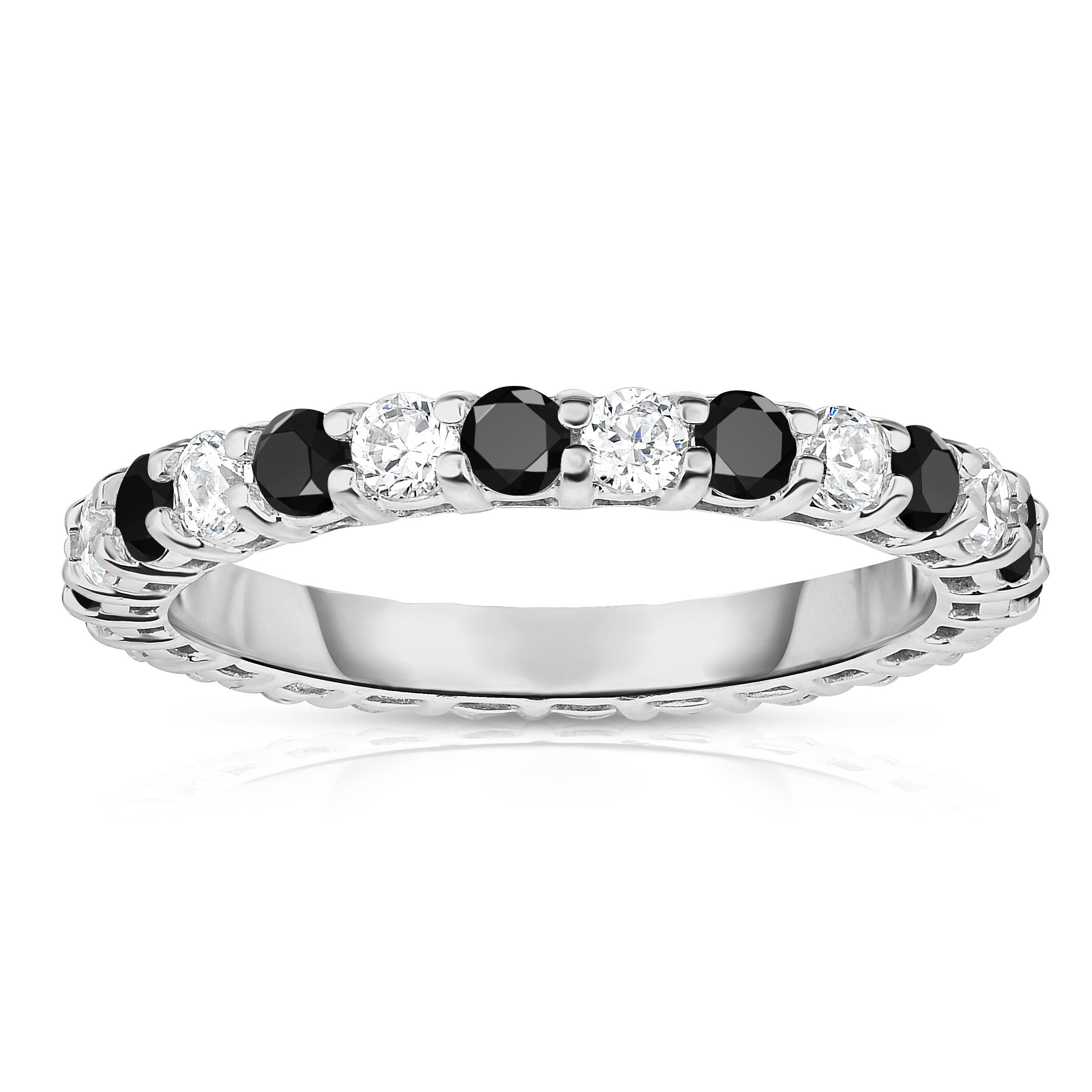 1.40Cttw Black & White Diamond Eternity Ring in 14K White Gold