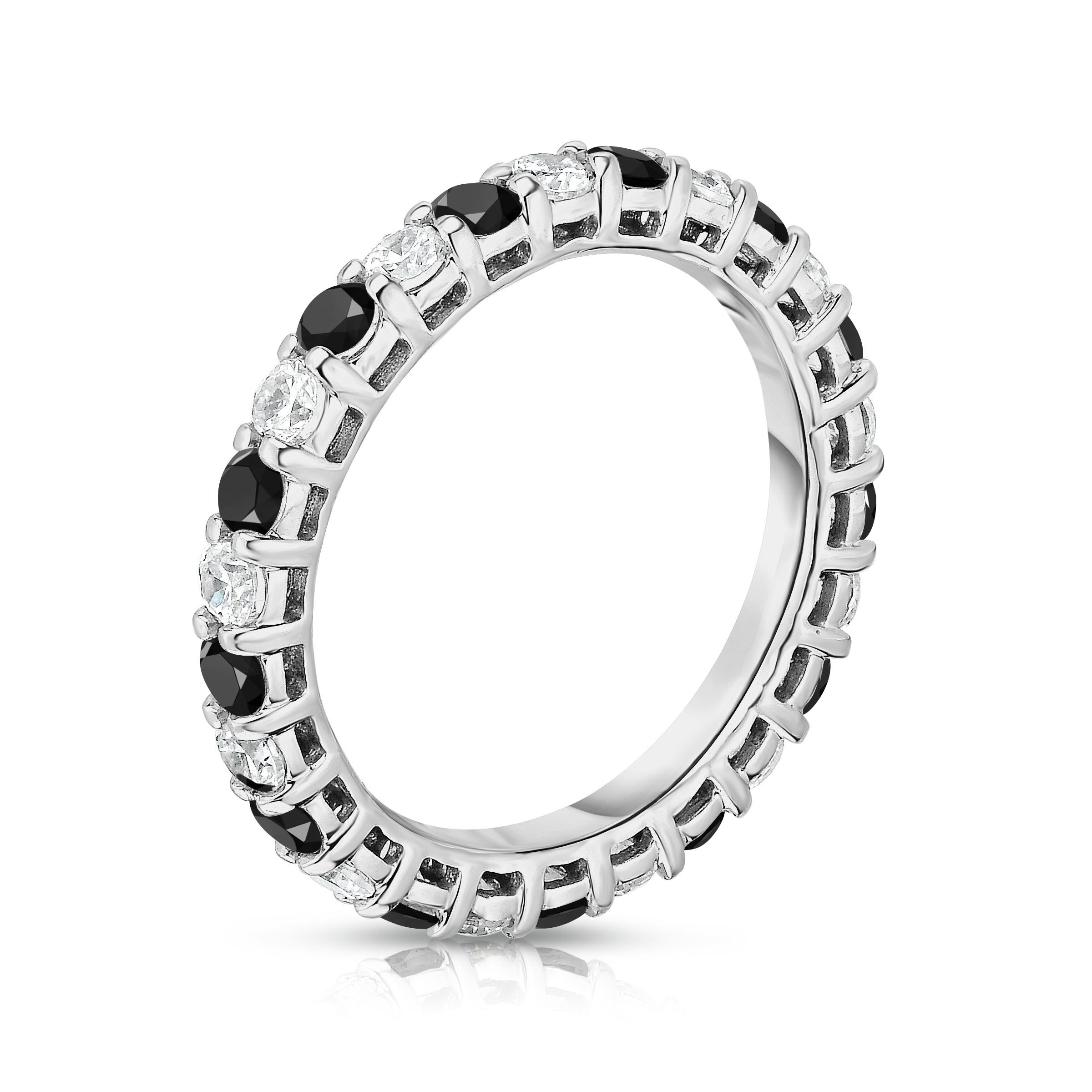 1.40Cttw Black & White Diamond Eternity Ring in 14K White Gold