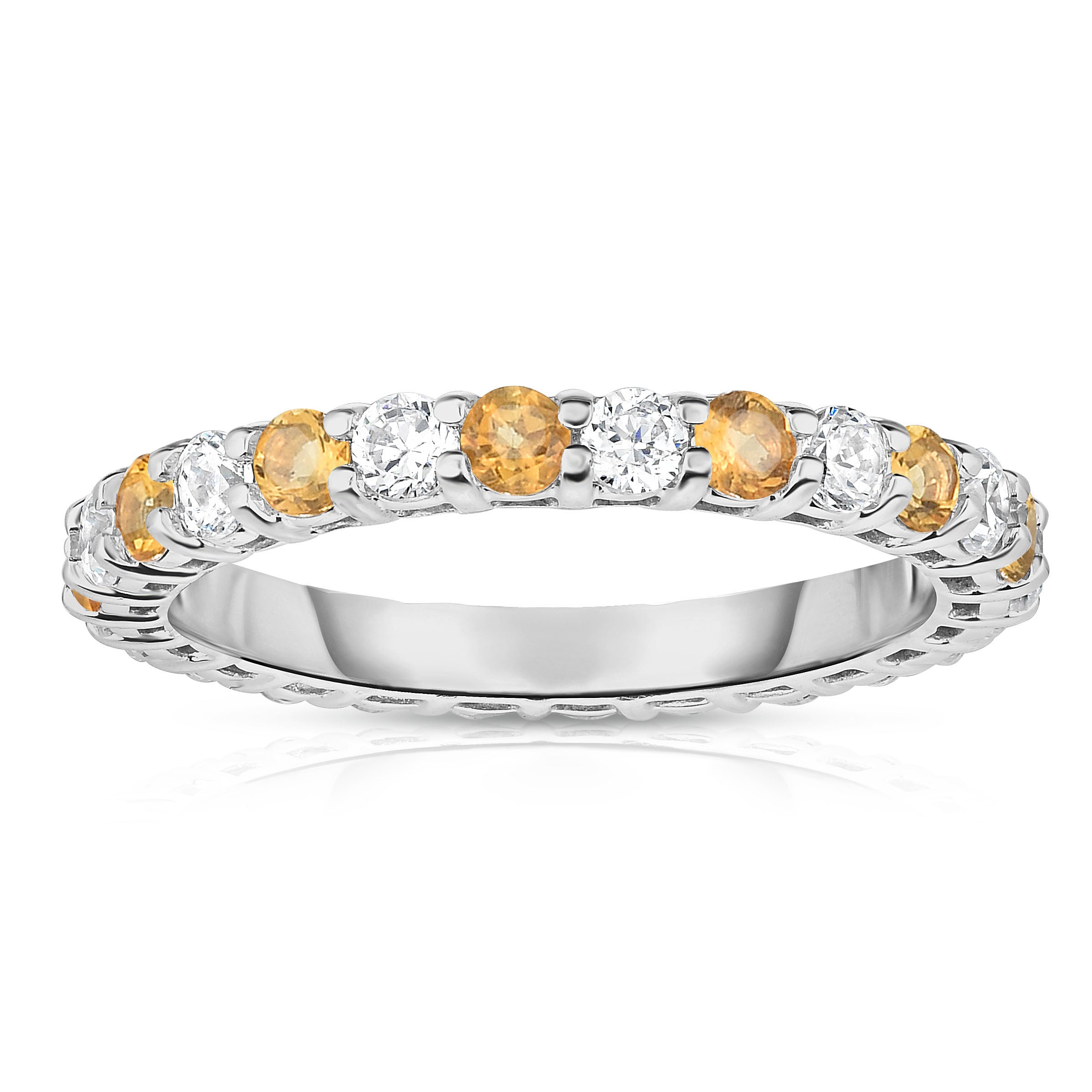 1.40Cttw Gemstone & Diamond Eternity Ring in 14K White Gold