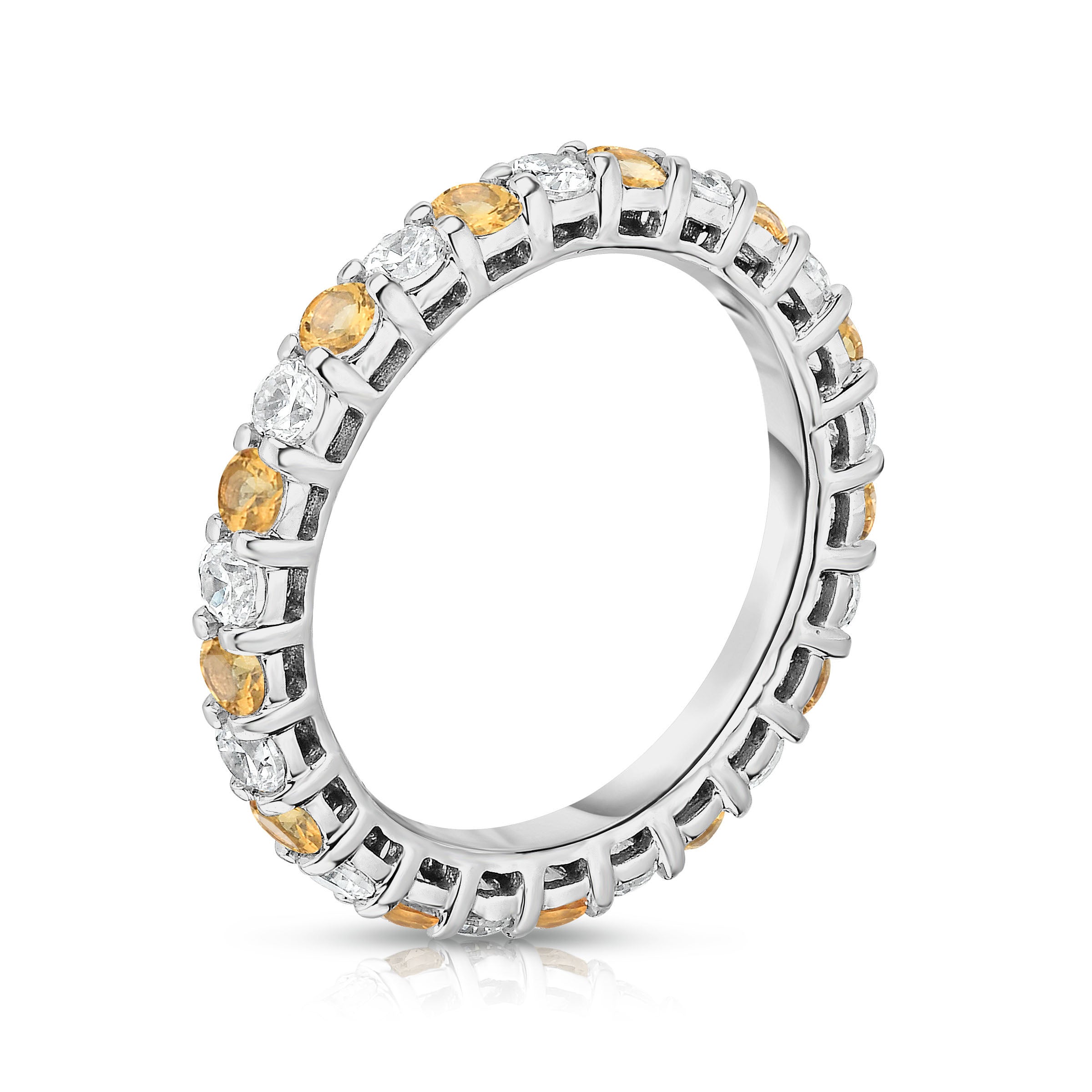 1.40Cttw Gemstone & Diamond Eternity Ring in 14K White Gold