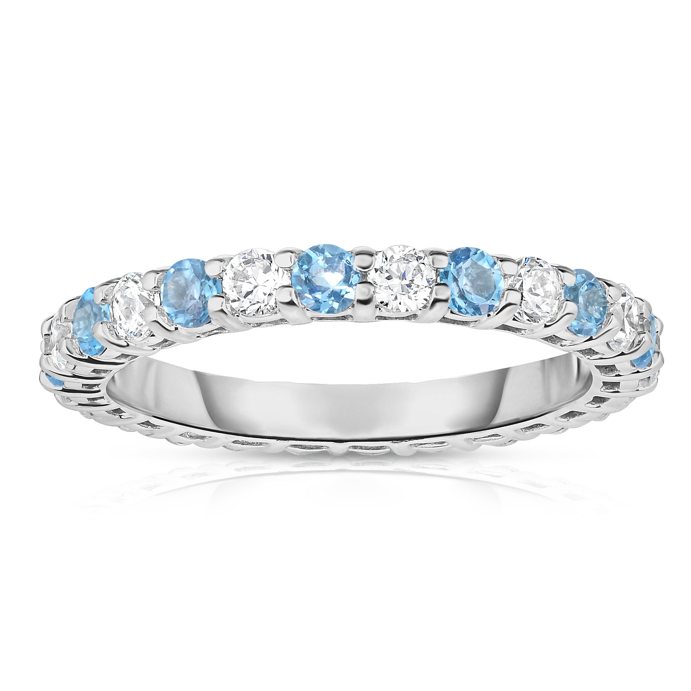1.40Cttw Gemstone & Diamond Eternity Ring in 14K White Gold
