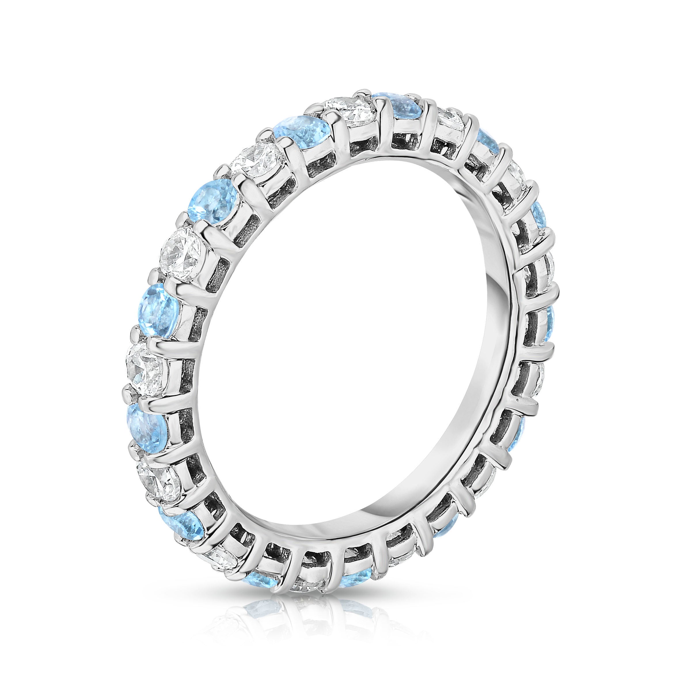 1.40Cttw Gemstone & Diamond Eternity Ring in 14K White Gold