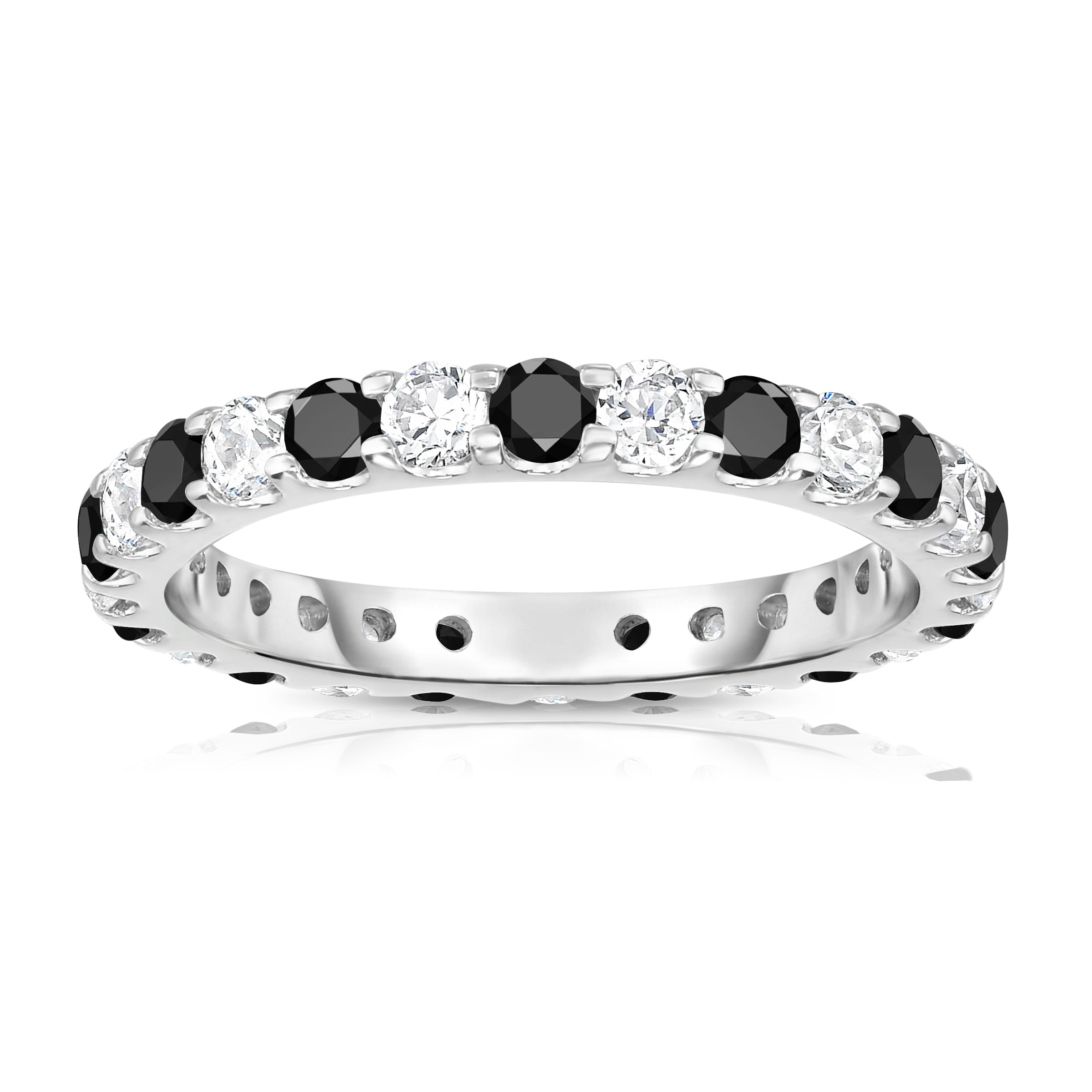 1.30Cttw Black & White Diamond Eternity Ring in 14K White Gold