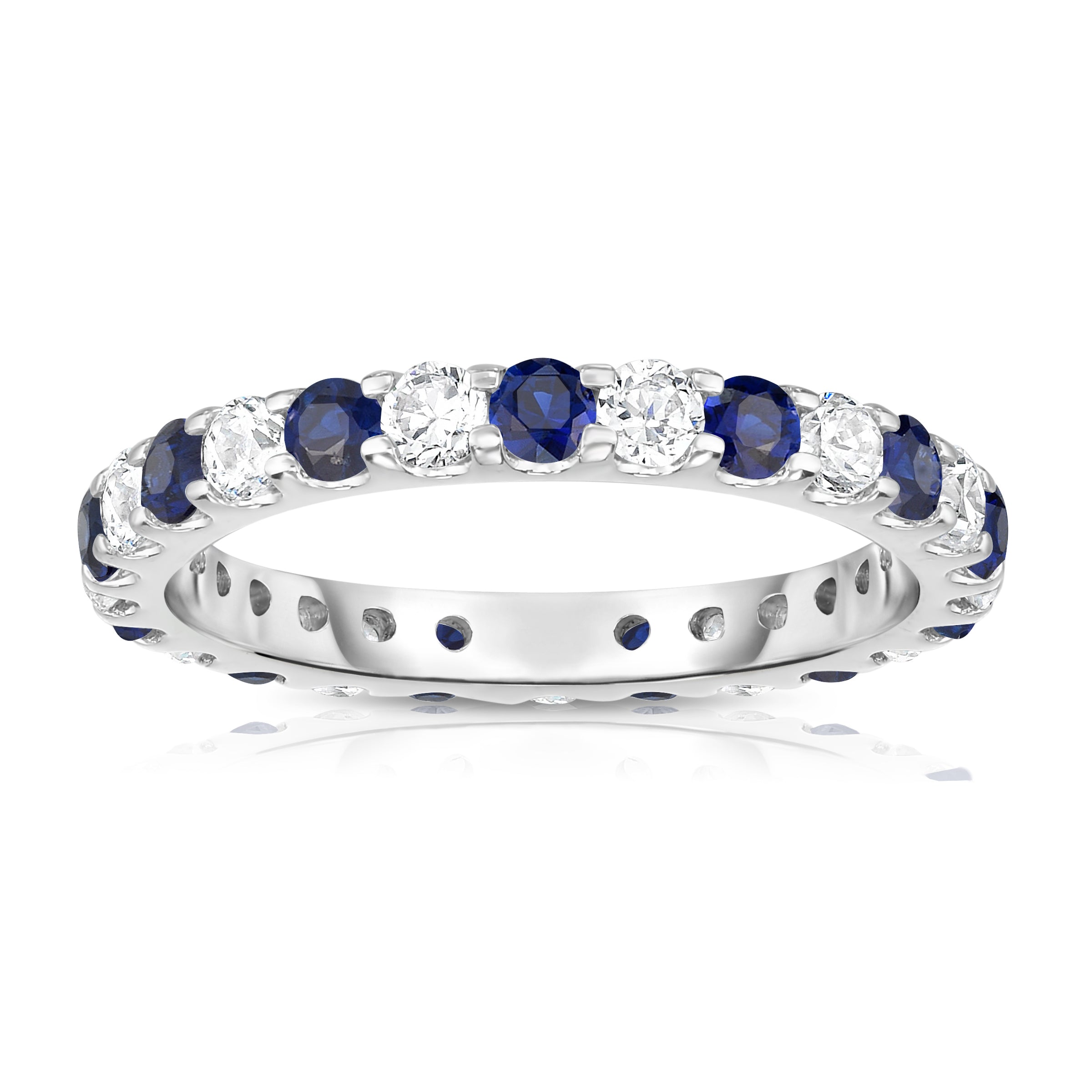 1.30Cttw Gemstone & Diamond Eternity Ring in 14K White Gold