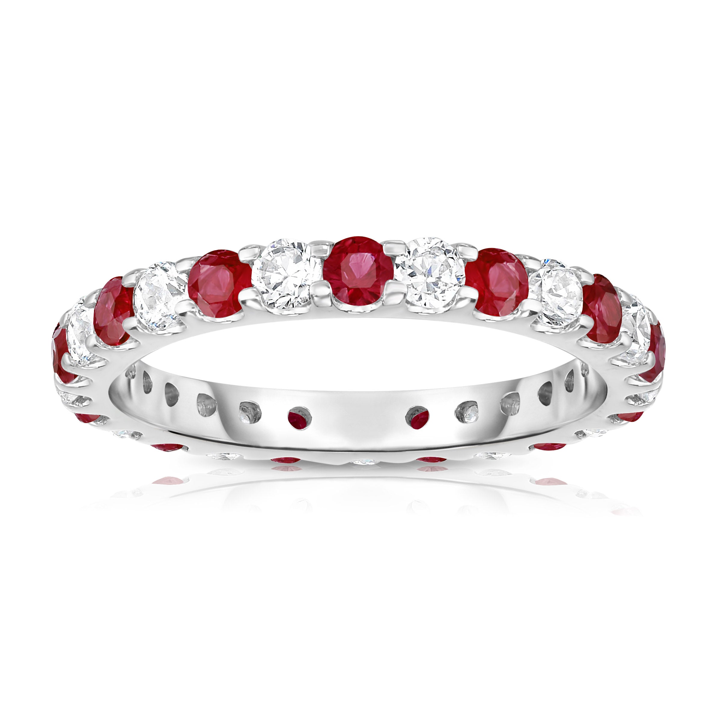 1.30Cttw Gemstone & Diamond Eternity Ring in 14K White Gold