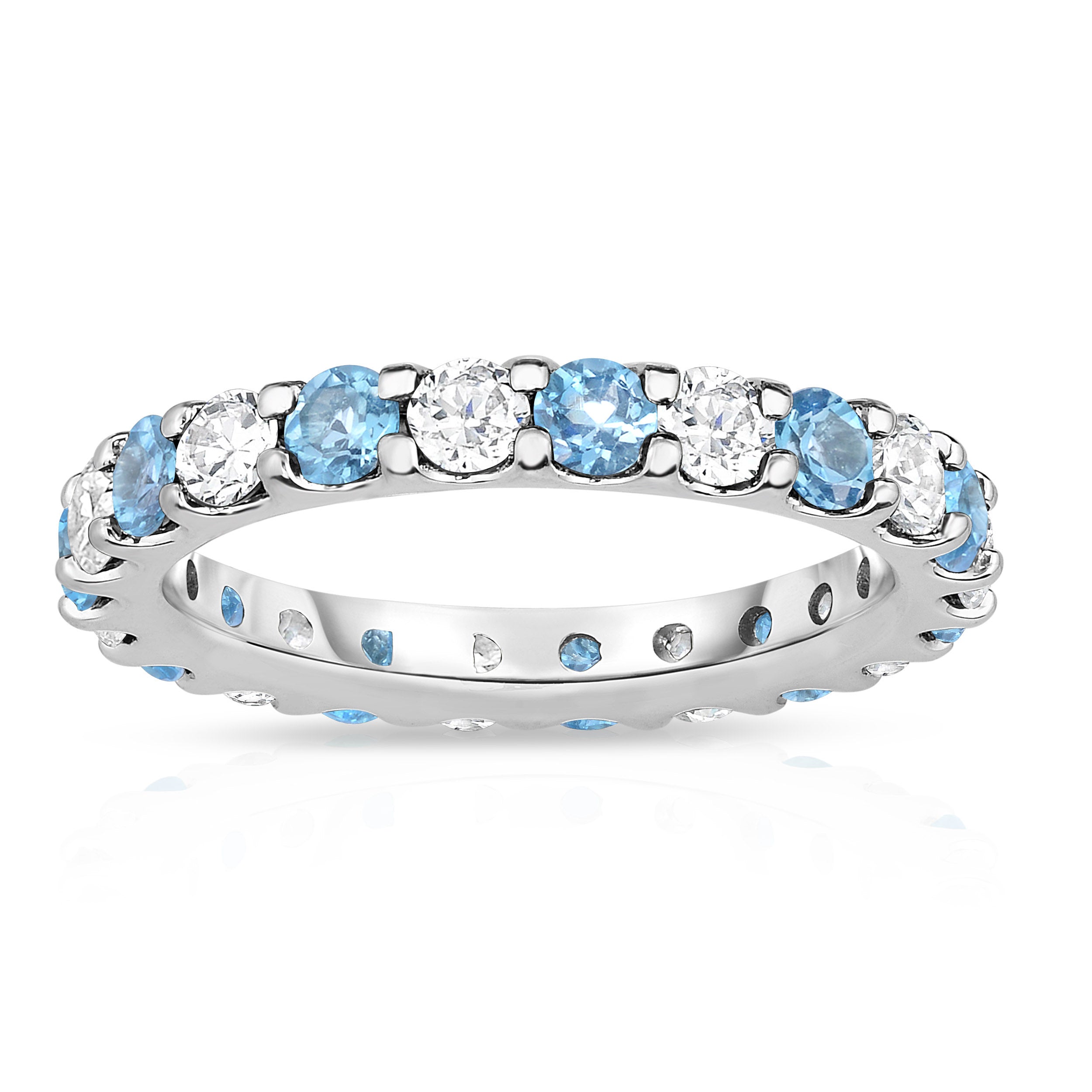 2.20Cttw Gemstone & Diamond Eternity Band in 14K White Gold
