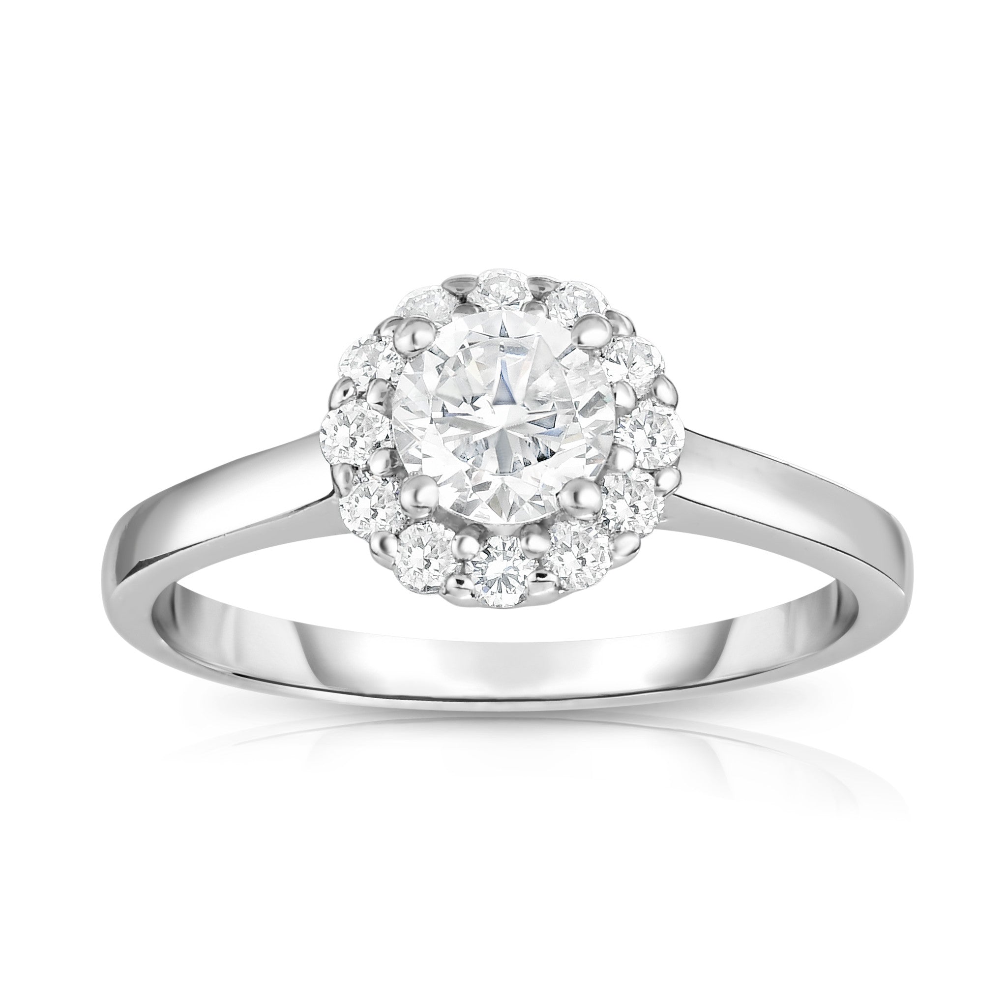 GIA Certified 0.90Ct Diamond Cluster Ring in 14K White Gold
