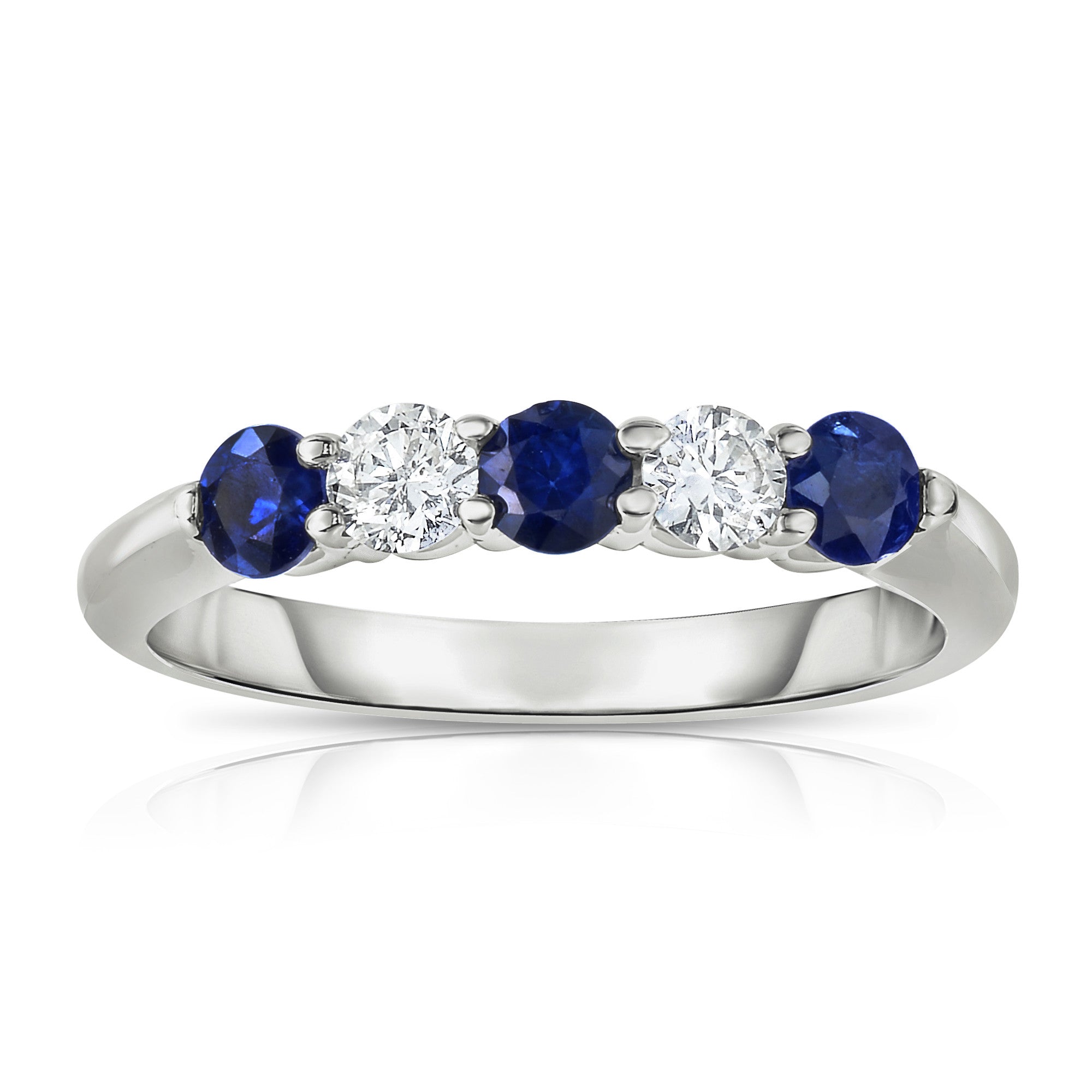 5-Stone Blue Sapphire & 0.25Ct Diamond Ring in 14K White Gold