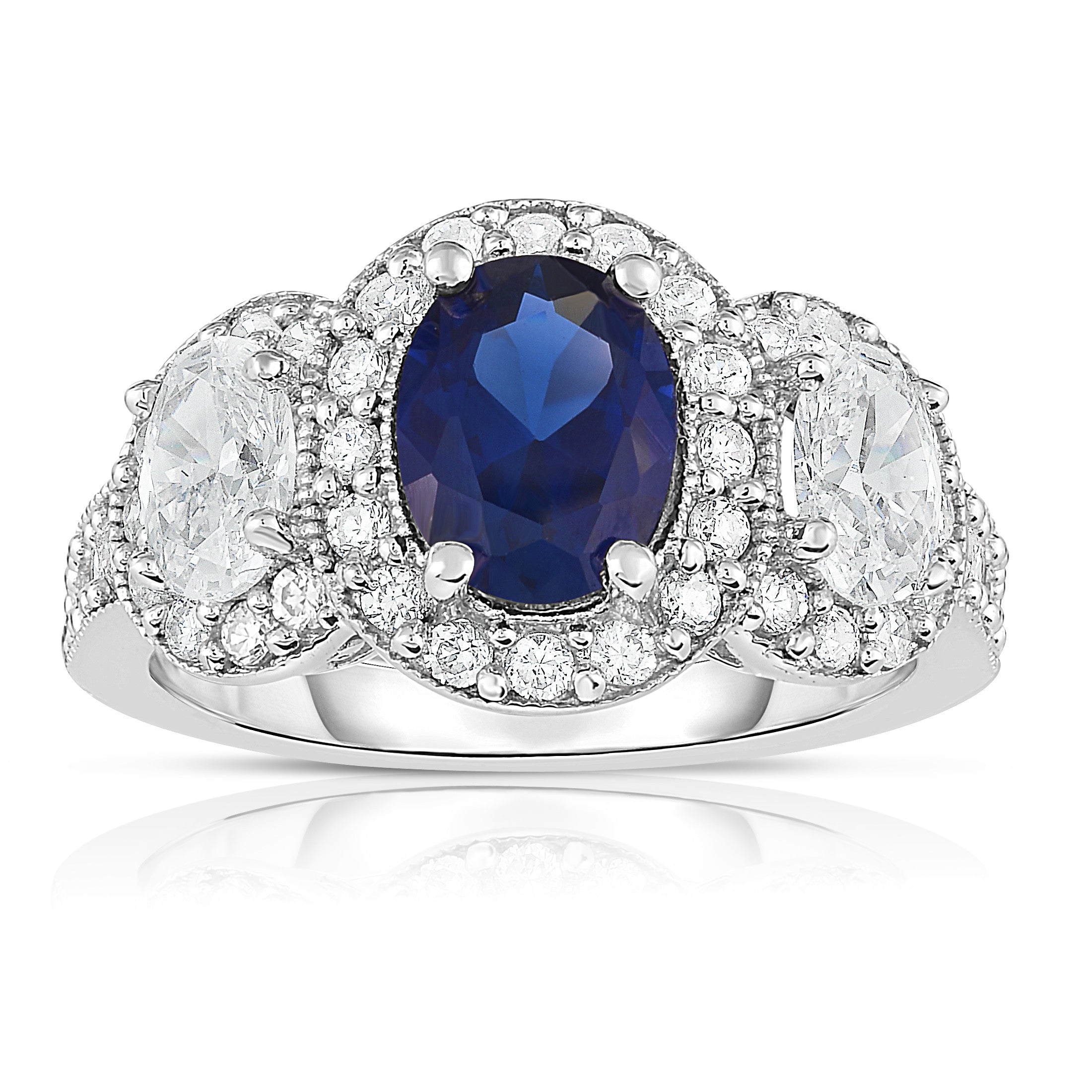 Oval Blue Sapphire & 1.30Ct Diamond Ring in 14K White Gold