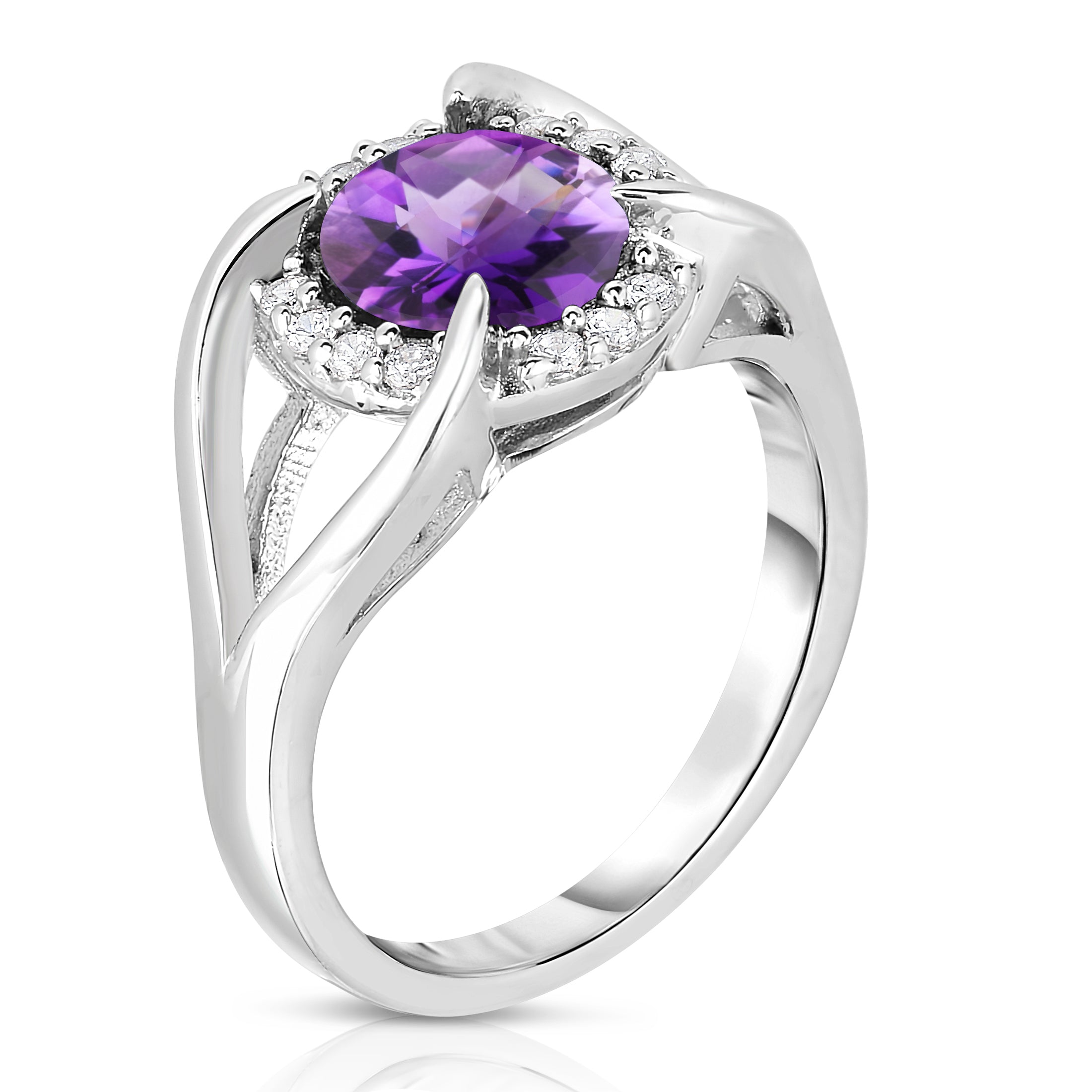8MM Gemstone and 0.18Ct Diamond Ring in 14K White Gold