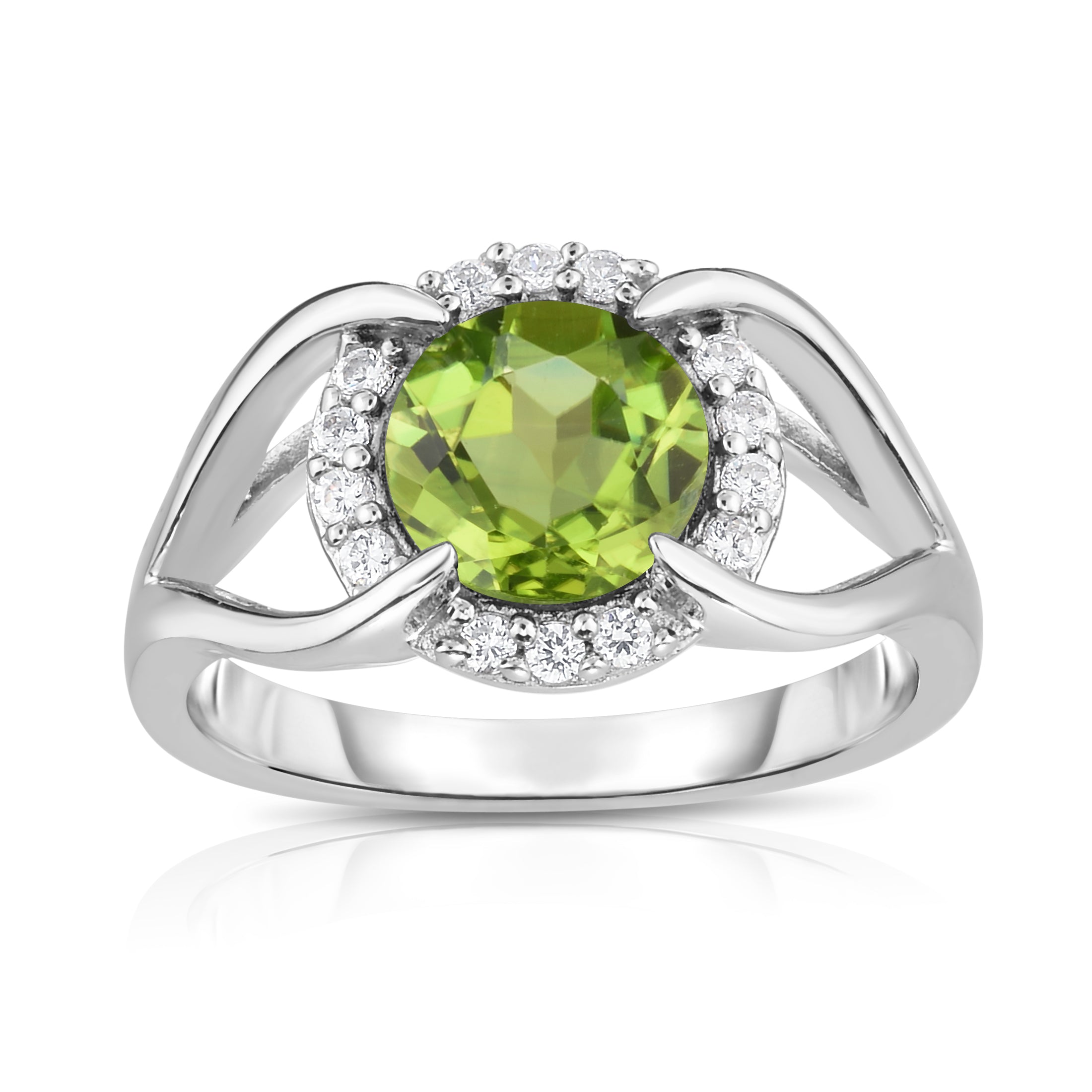 8MM Gemstone and 0.18Ct Diamond Ring in 14K White Gold