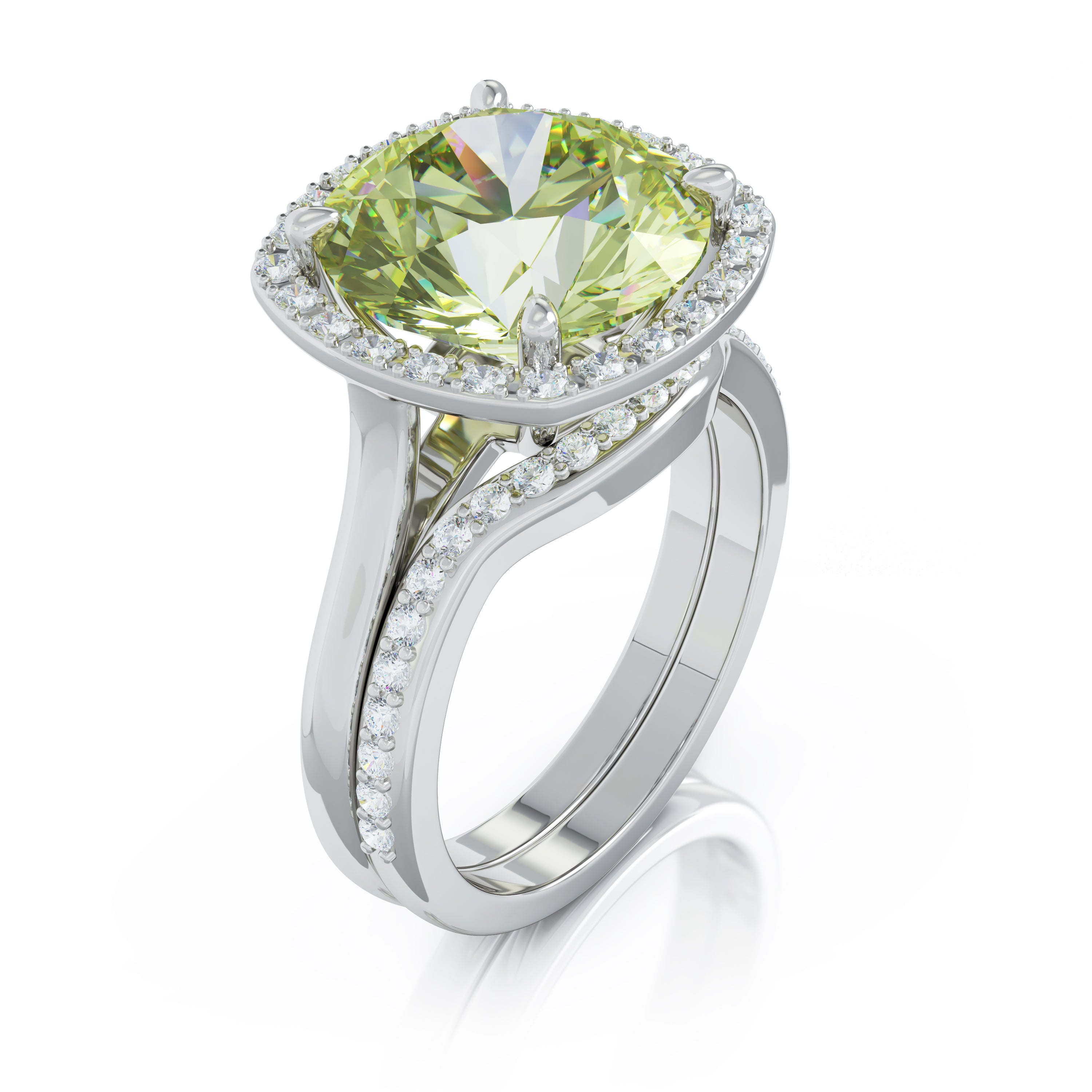 11MM Peridot & Diamond Wedding Set in 14K Gold