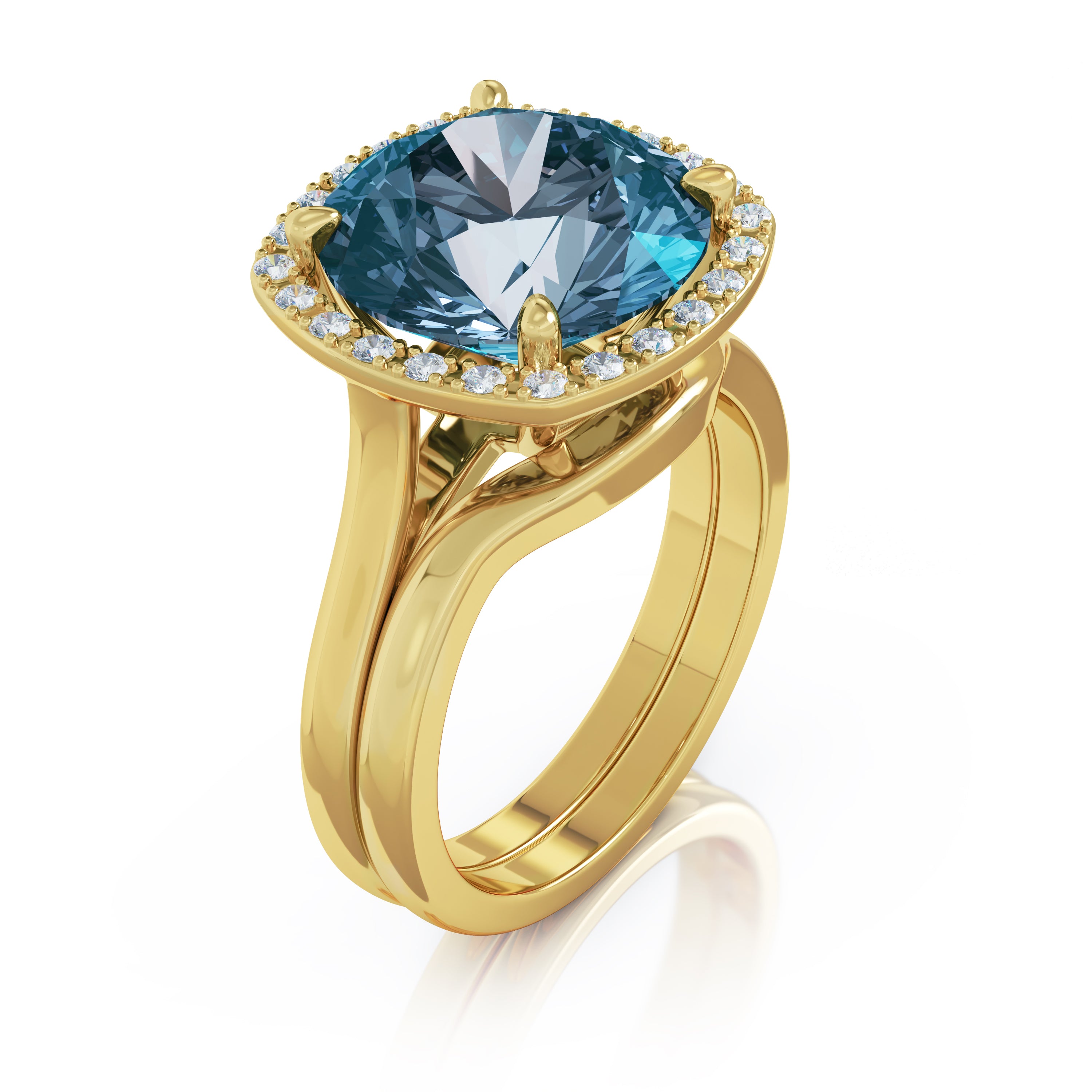 11MM London Blue Topaz & Diamond Wedding Set in 14K Gold