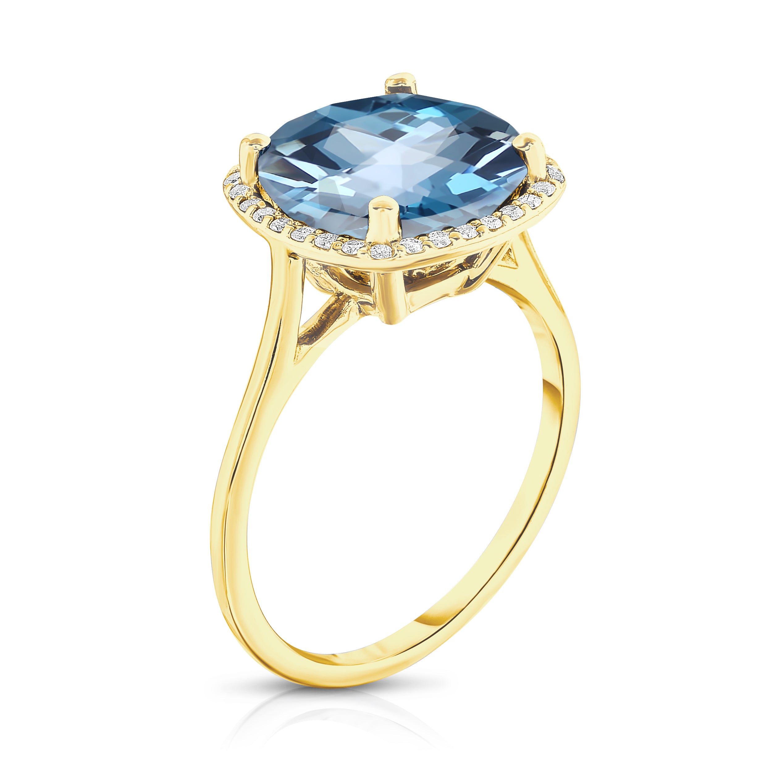 11MM London Blue Topaz & Diamond Wedding Set in 14K Gold