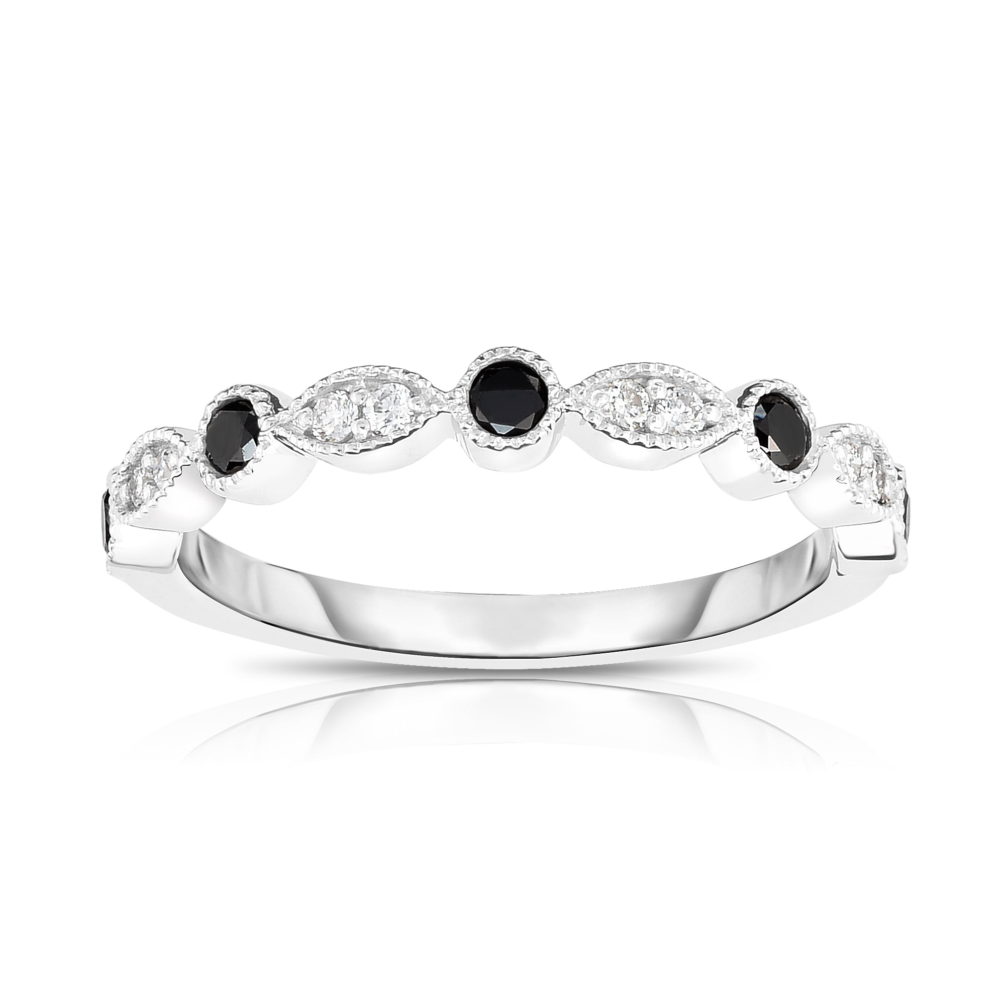 0.30Cttw Black & White Diamond Stackable Milligrain Ring in 14K White Gold