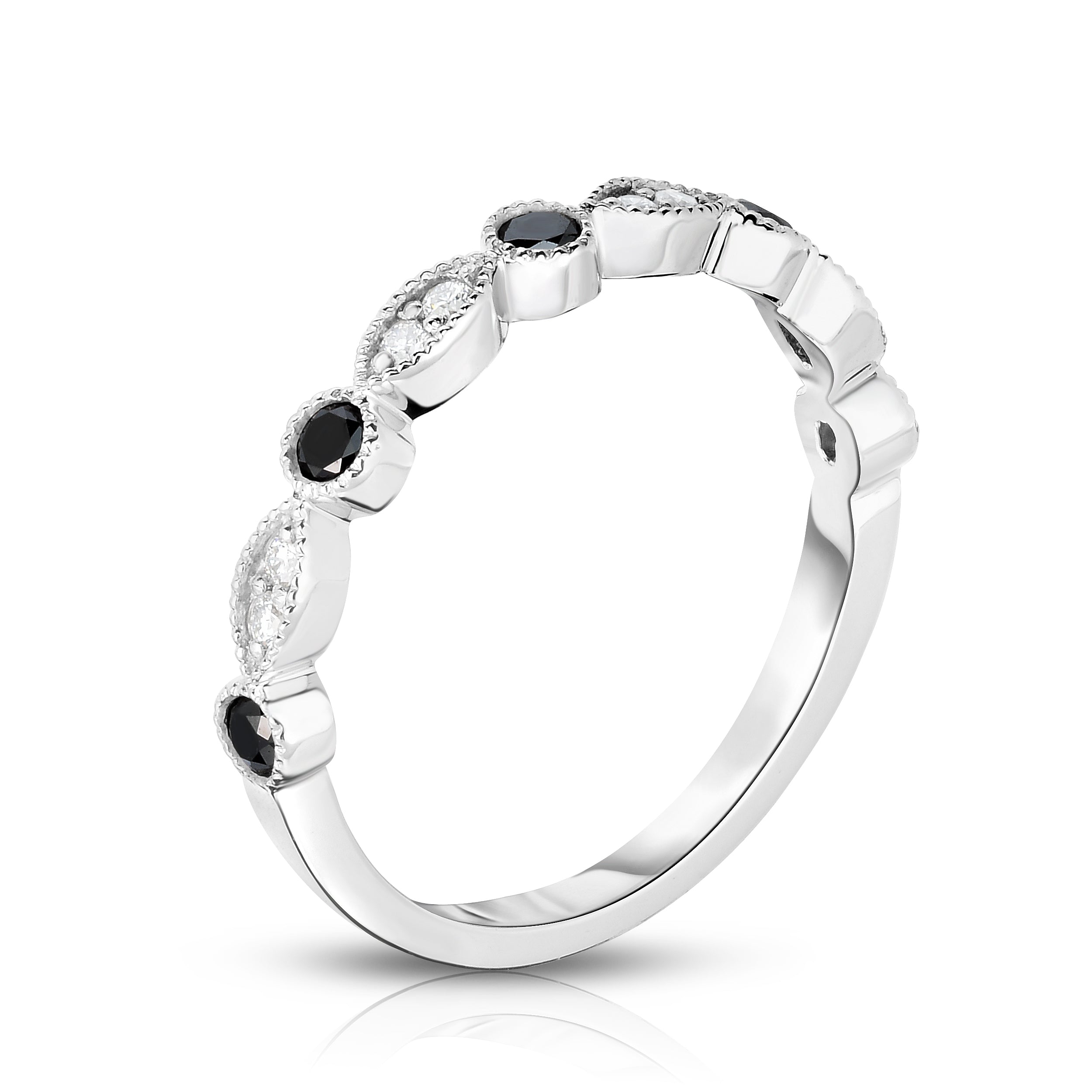 0.30Cttw Black & White Diamond Stackable Milligrain Ring in 14K White Gold