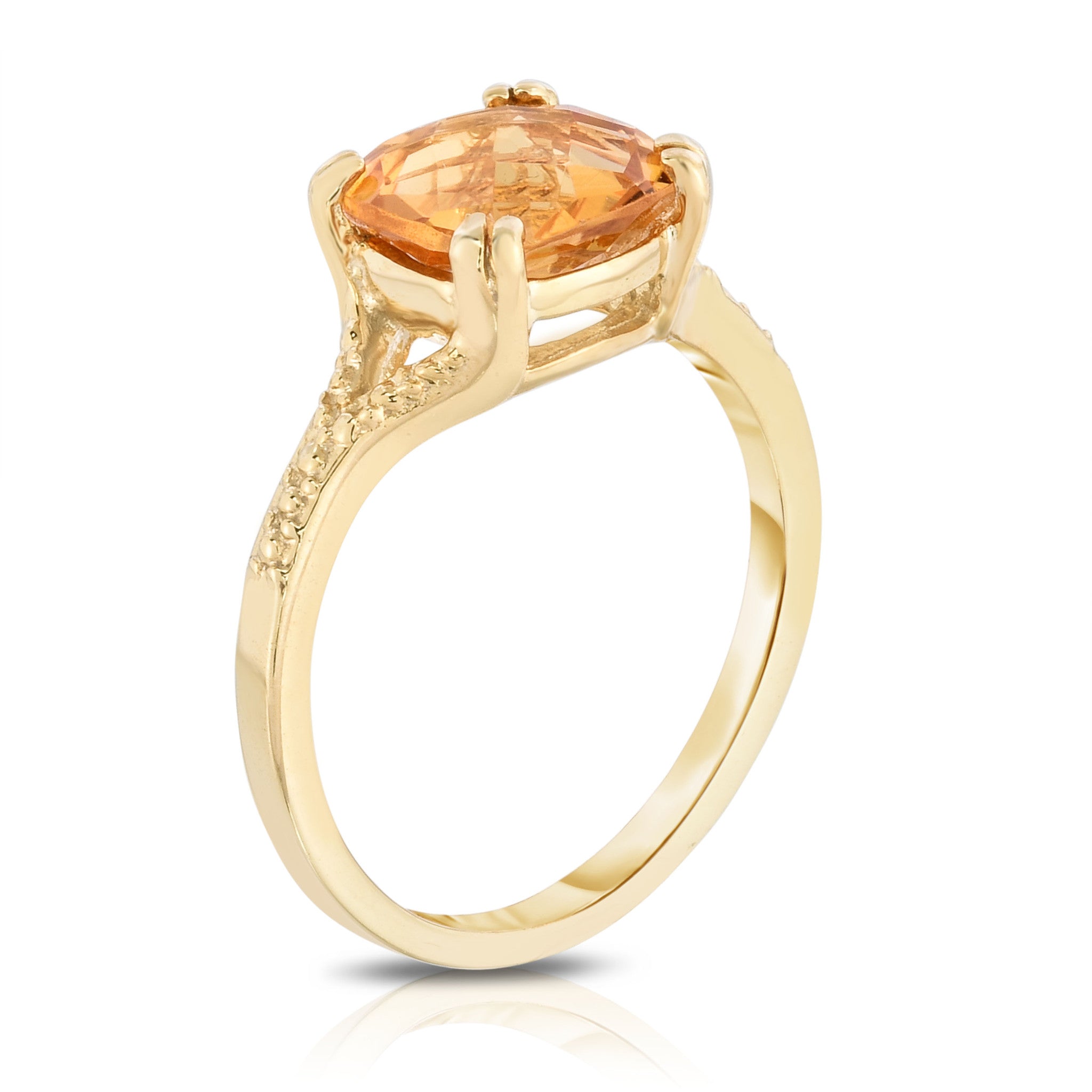 Checkerboard Cut 8MM Citrine Ring in 14K Gold