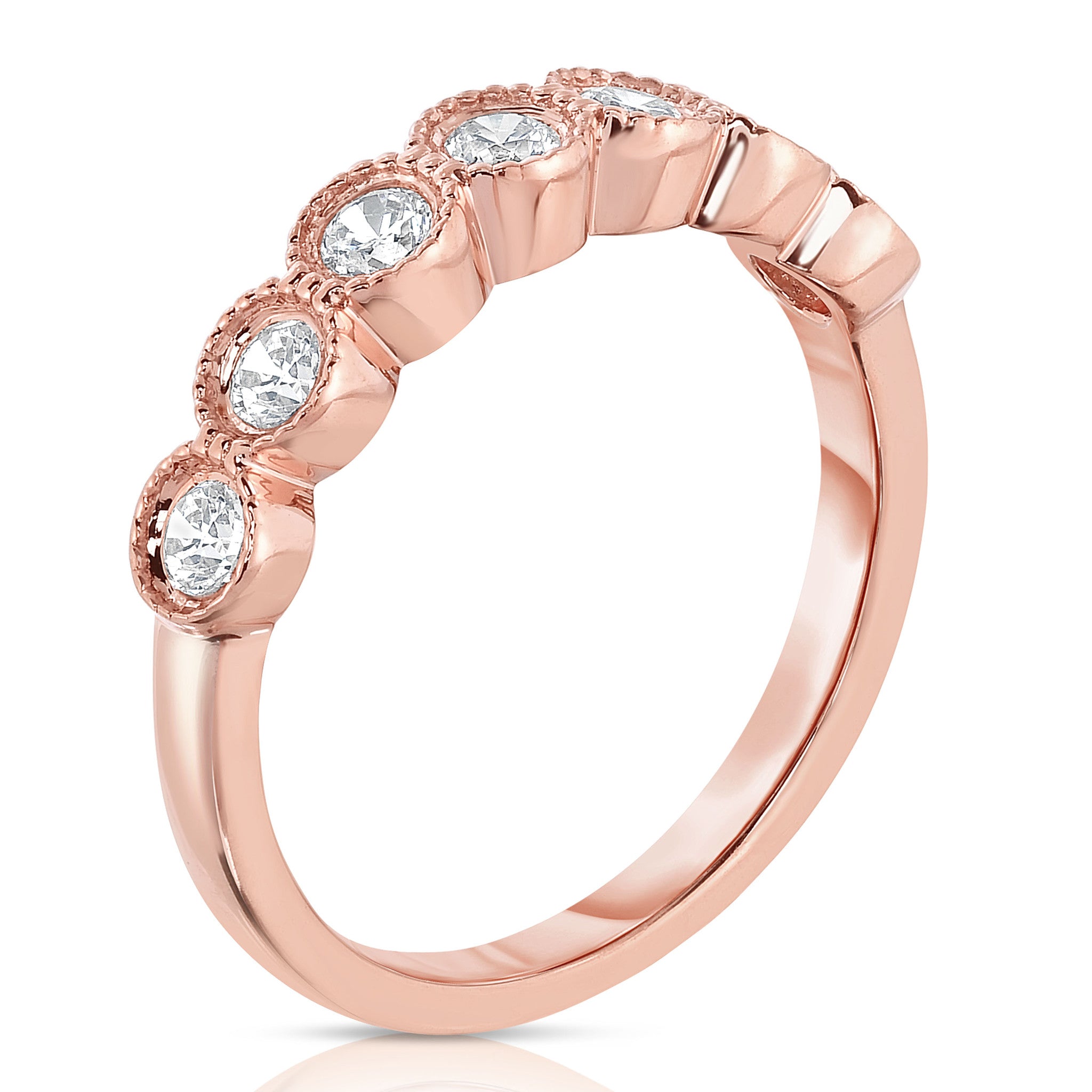 7-Stone 0.45Ct Diamond Milligrain Ring in 14K Gold