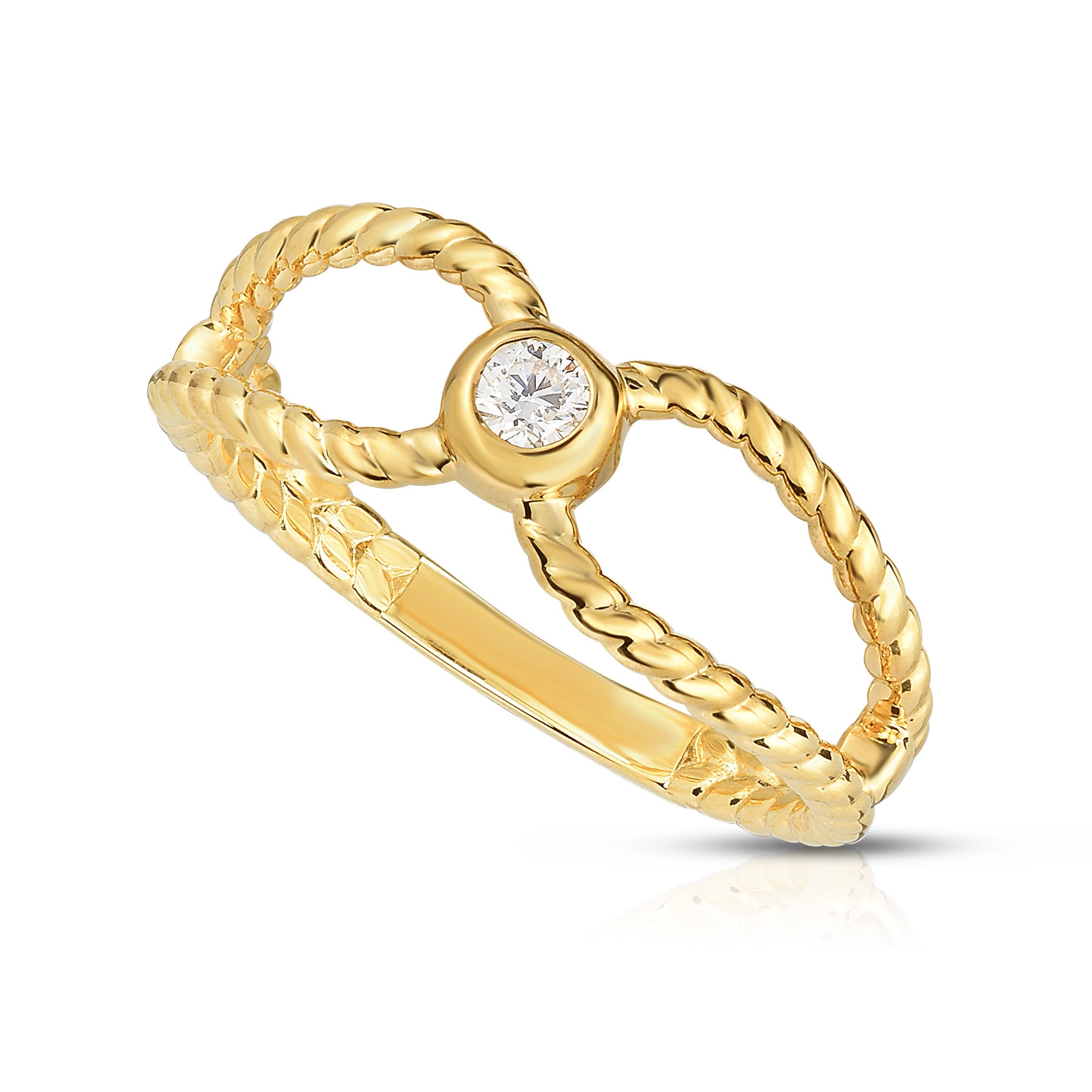 Bezel 0.10Ct Diamond Twisted Stackable Ring in 14K Gold