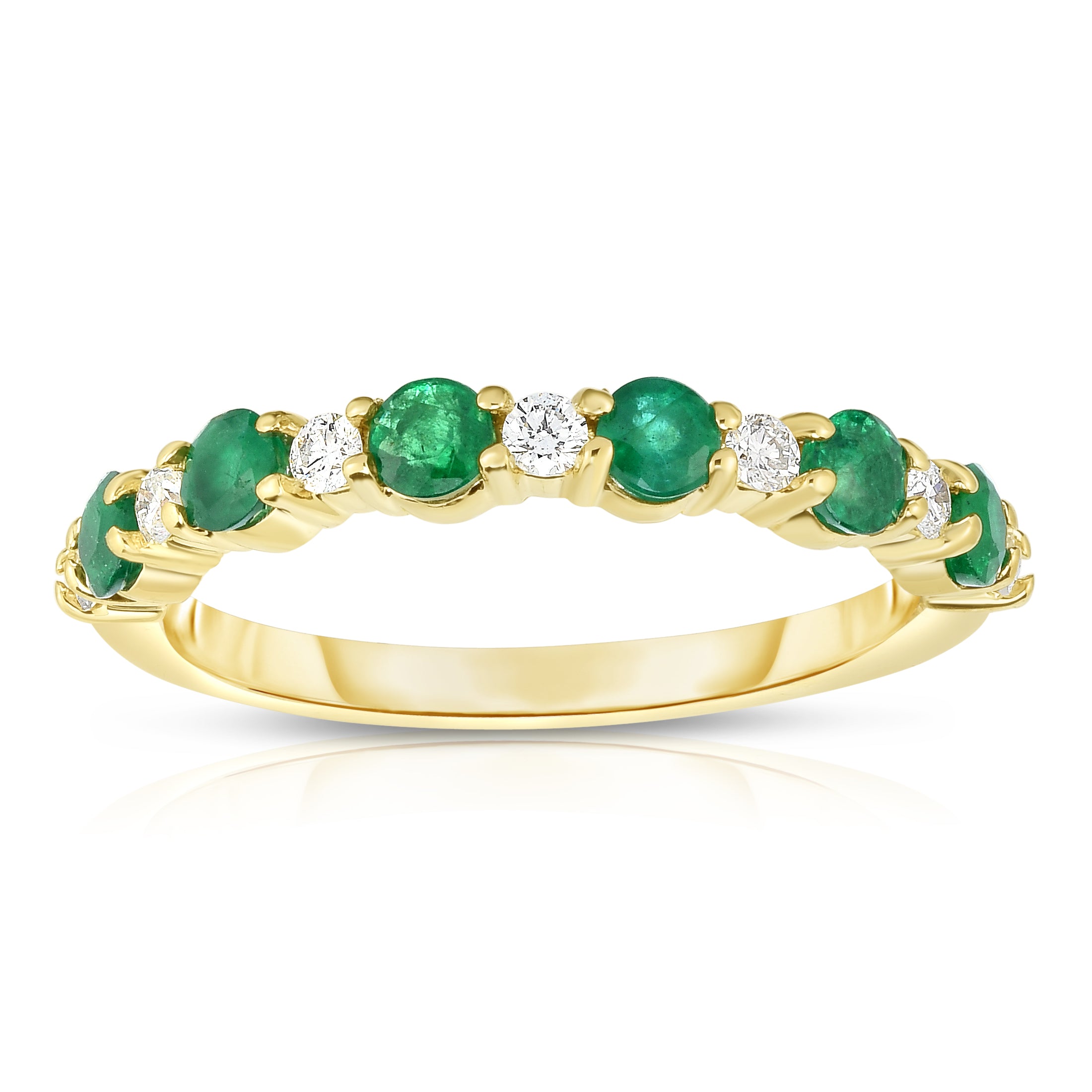 Emerald & 0.15Ct White Diamond Ring in 14K Yellow Gold