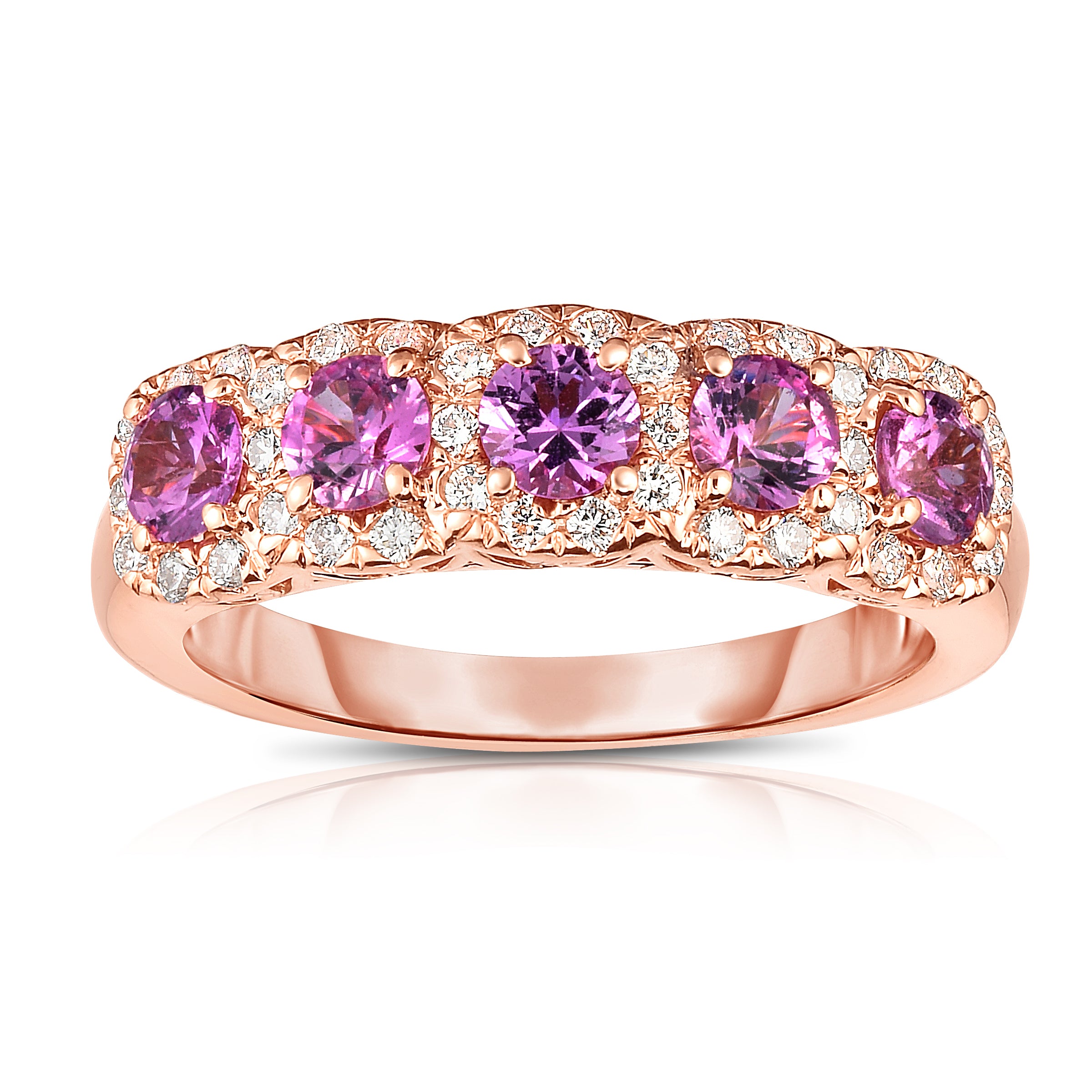 Pink Sapphire & 0.35Ct Diamond Wedding Ring in 14K Rose Gold
