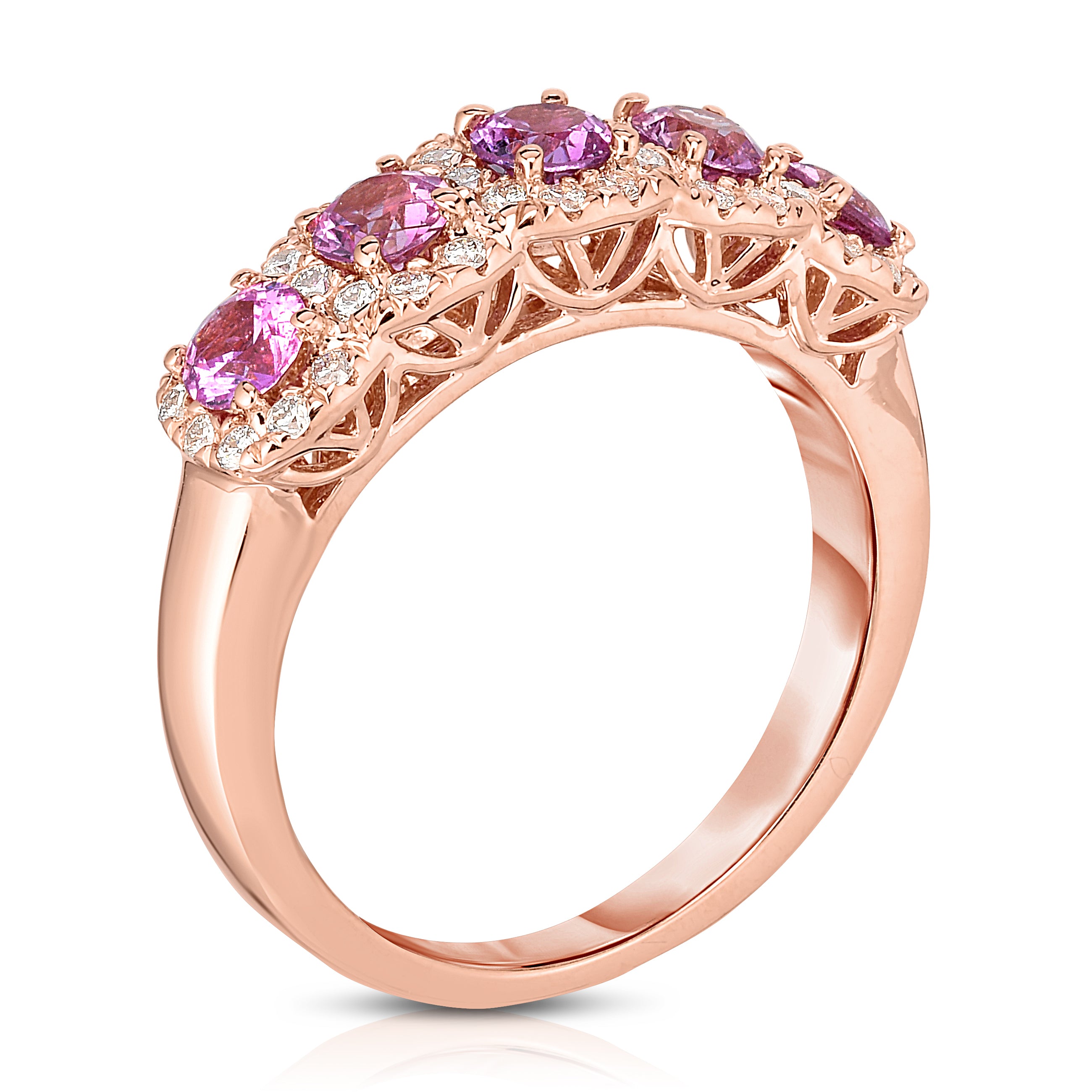 Pink Sapphire & 0.35Ct Diamond Wedding Ring in 14K Rose Gold