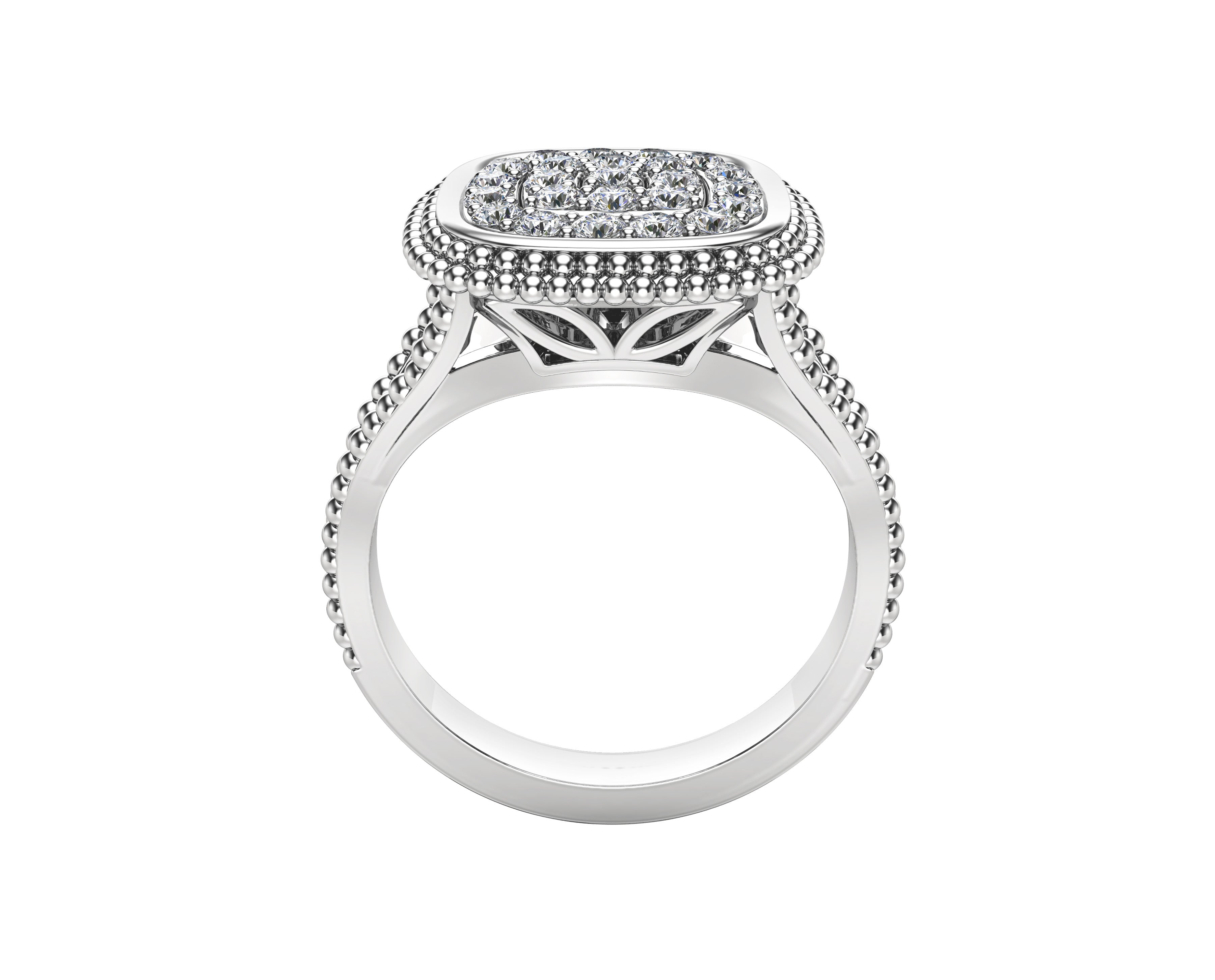 0.50Ct Diamond Bead Square Ring in 14K Gold